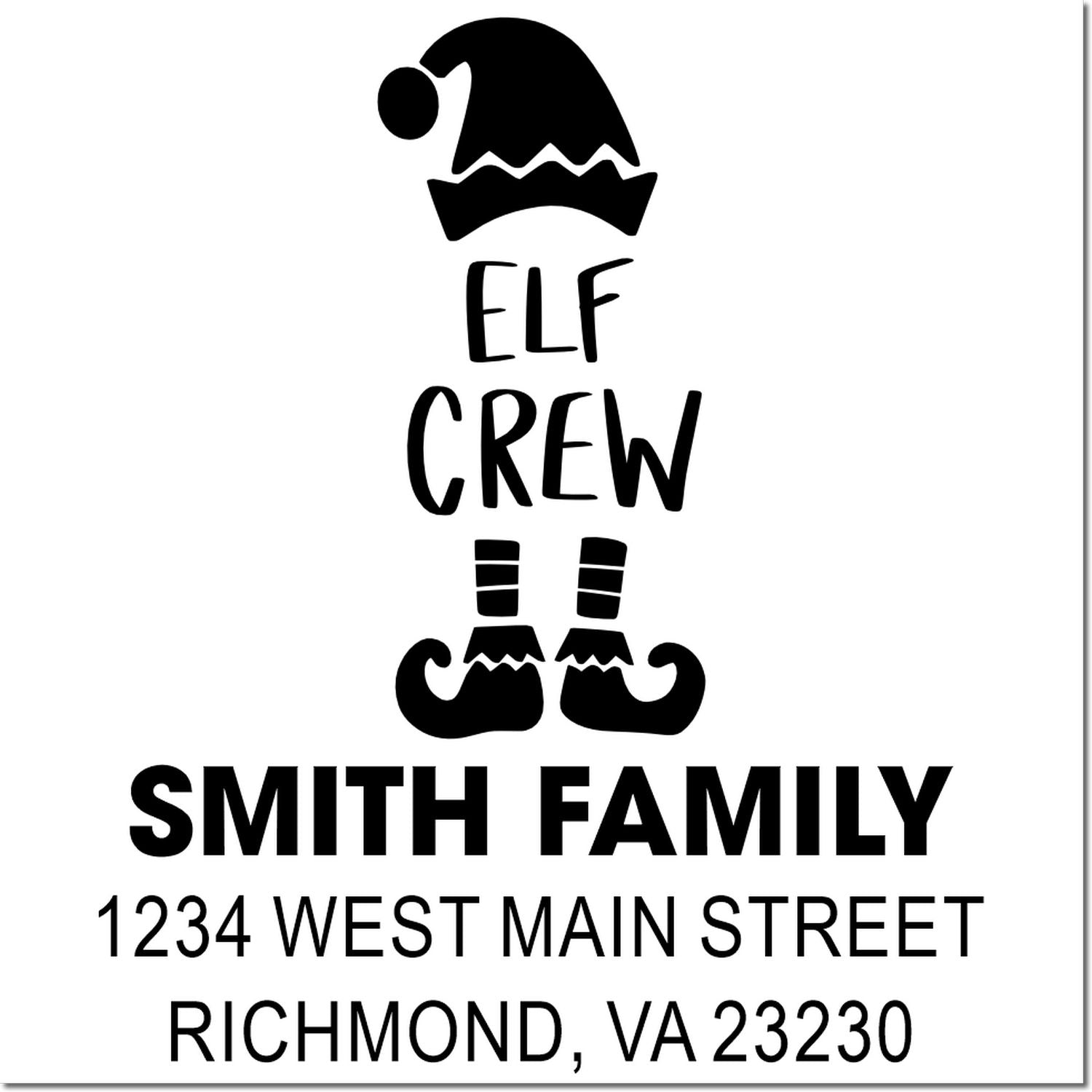 Custom Elf Crew Smith Family return address rubber stamp for Christmas cards and holiday mail