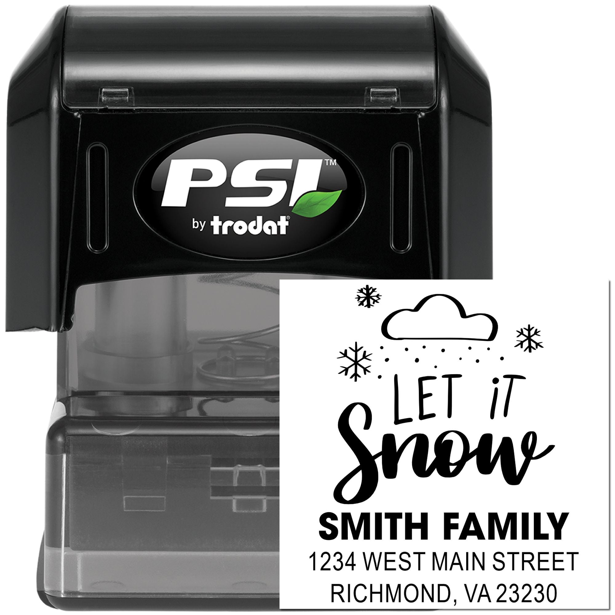 Custom return address rubber stamp with Let It Snow design for holiday cards, envelopes, and seasonal mail.