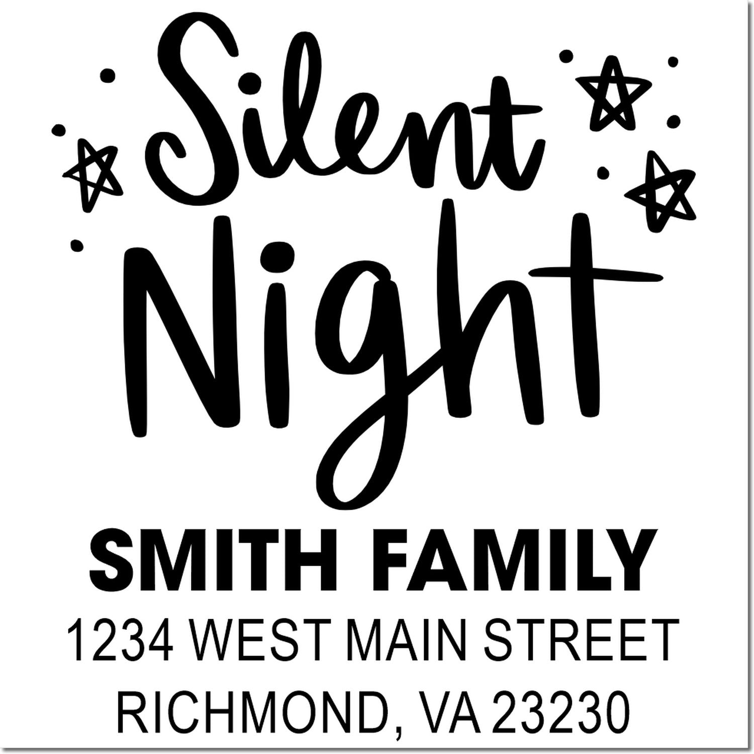 Custom Silent Night return address rubber stamp with Smith family name and Richmond, VA address.