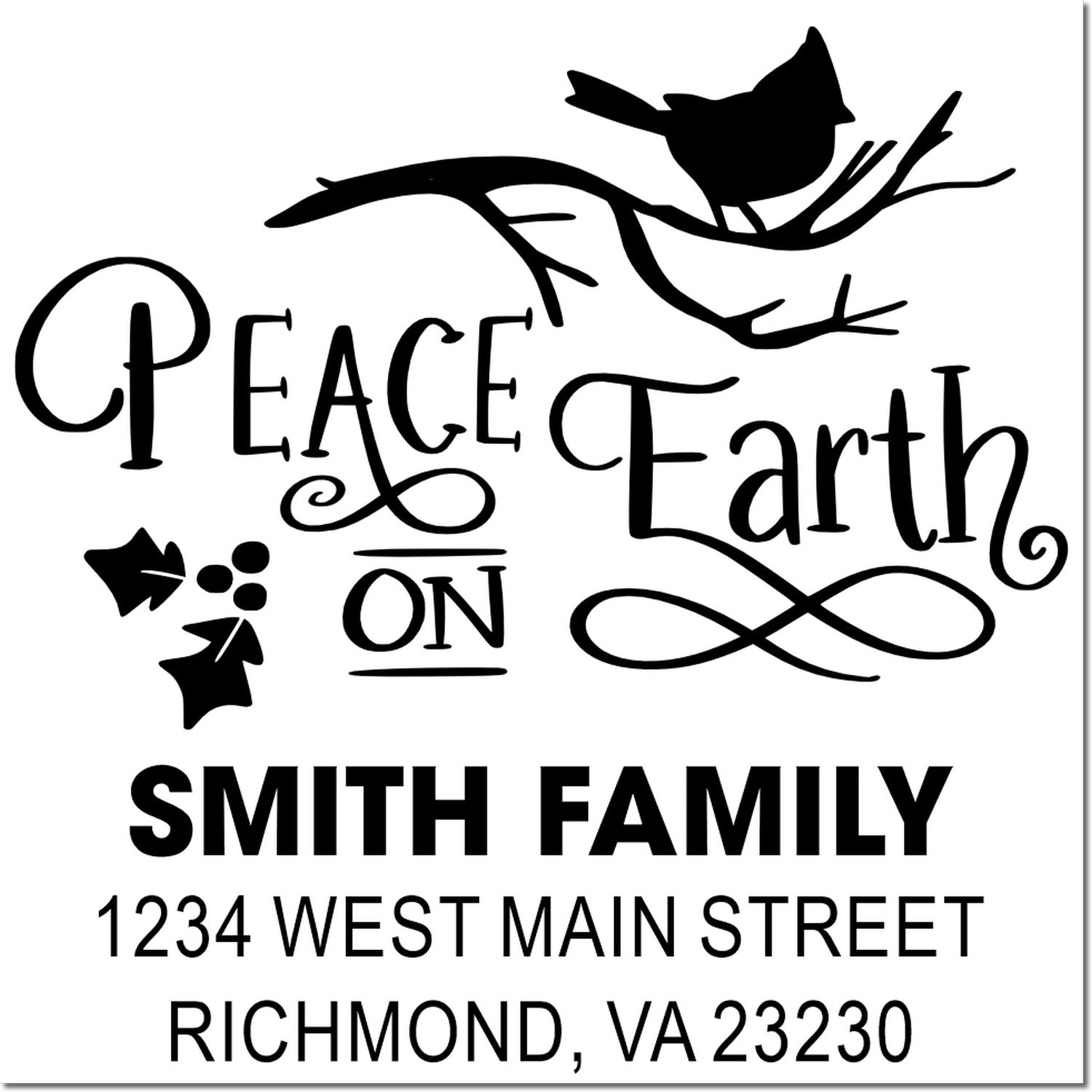 Custom Peace Earth return address rubber stamp for Smith Family, Richmond, VA 23230