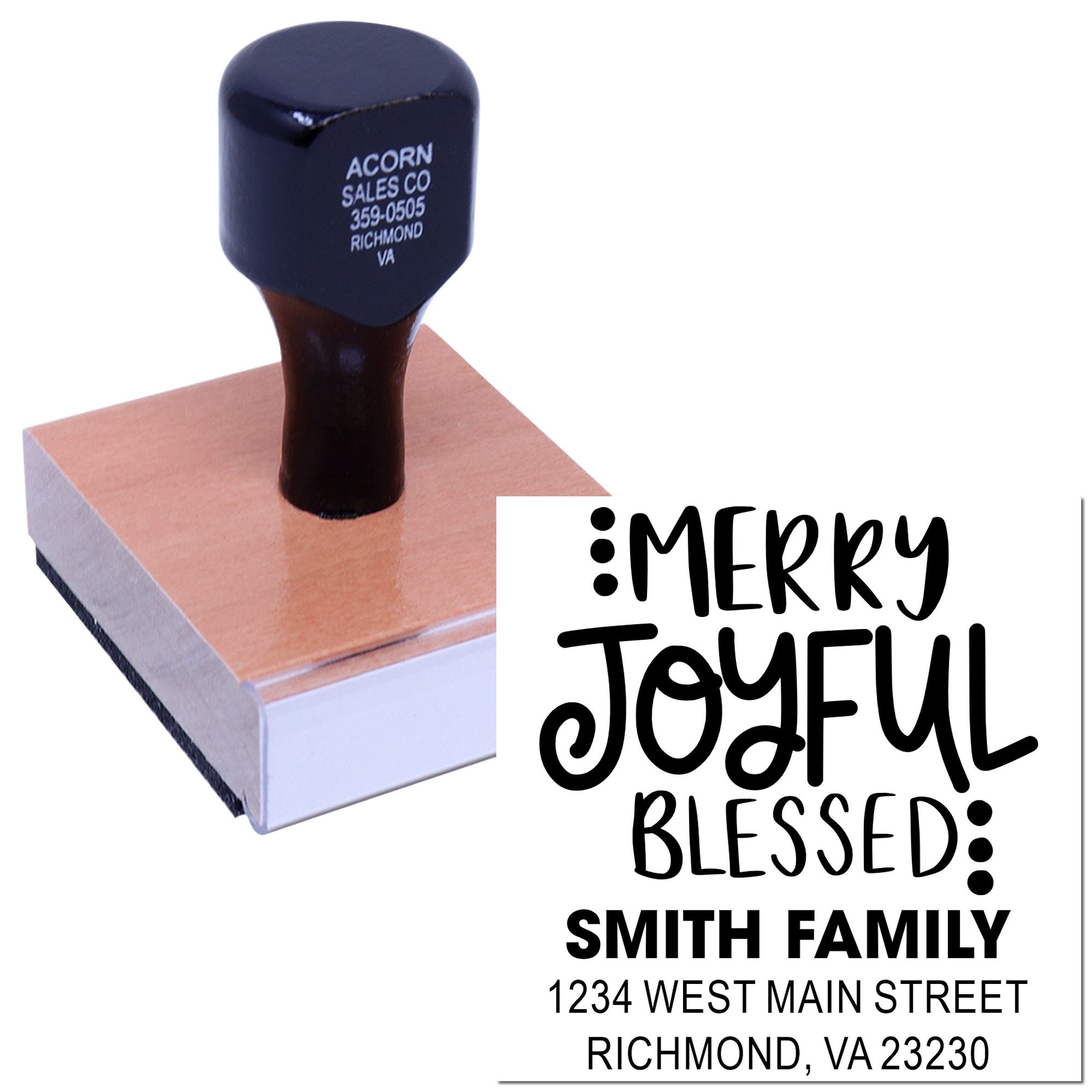 Merry Joyful Blessings Customized Holly Jolly Stamp with Wood Handle