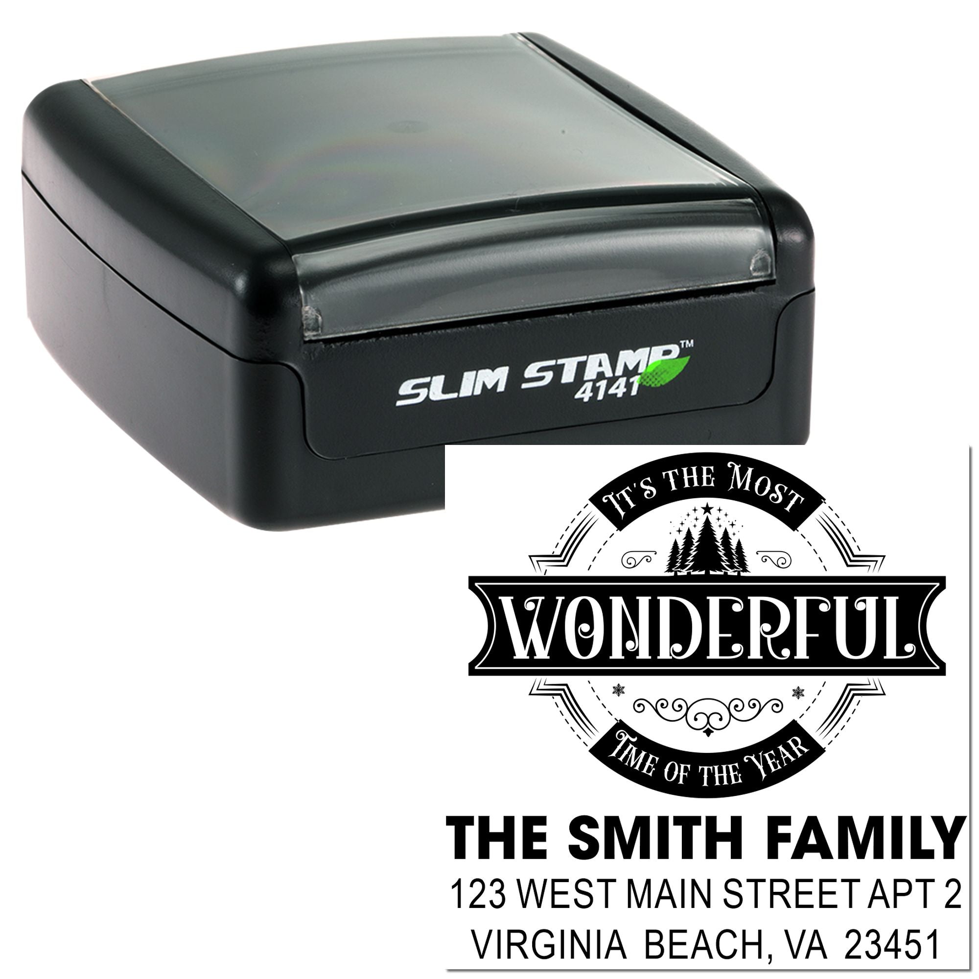 Wonderful Holiday Design Square Rubber Pre-Inked Stamp