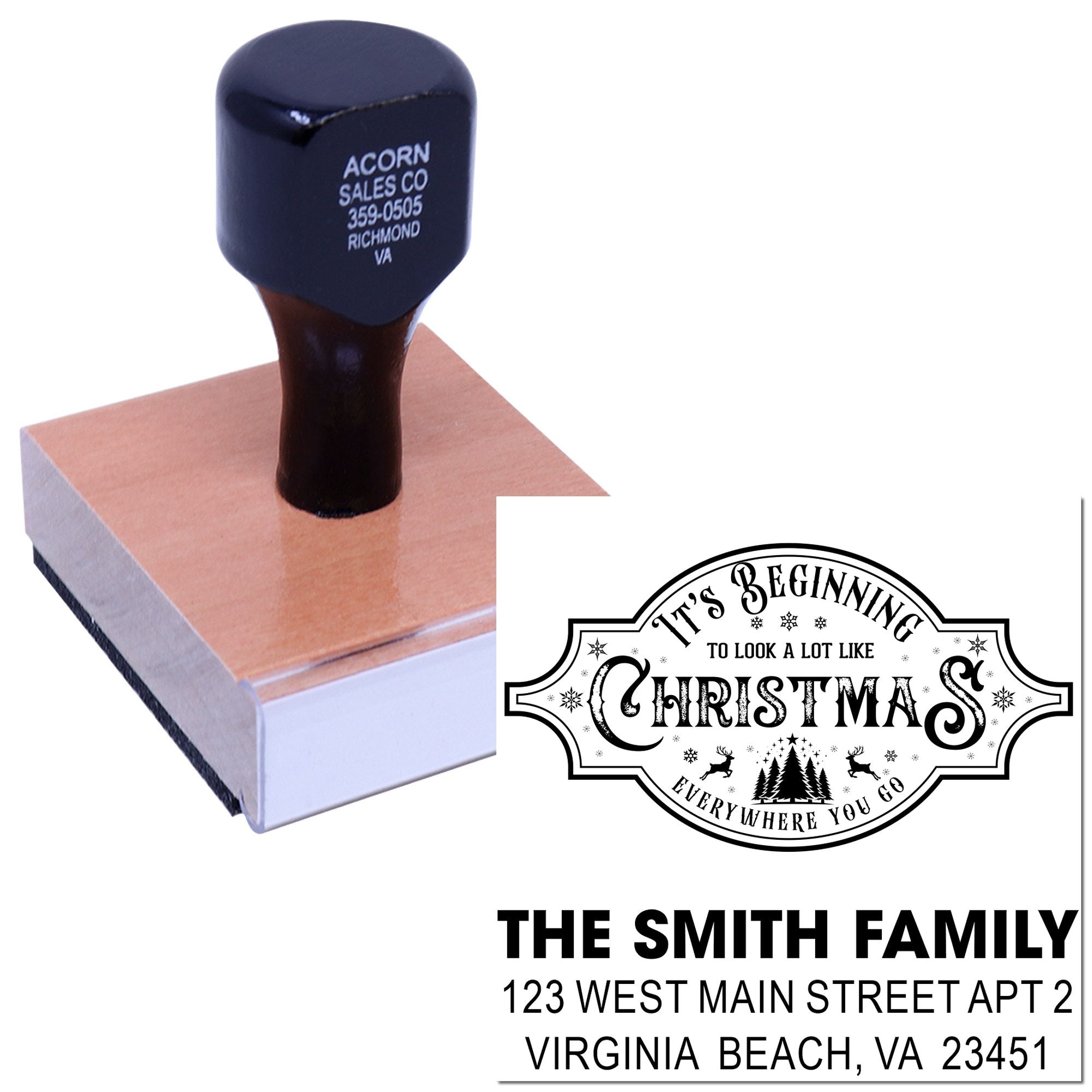 Personalized Christmas return address rubber stamp for family holiday cards with festive Its Beginning to Look a Lot Like Christmas design.