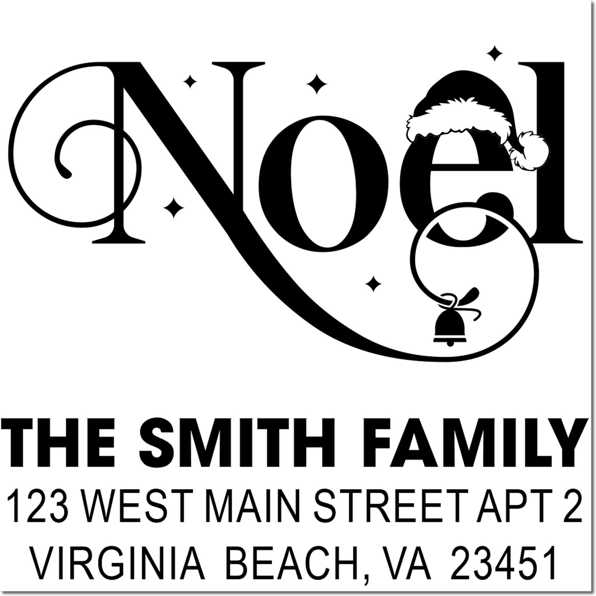 Personalized Noel holiday address rubber stamp for The Smith Family, Virginia Beach VA