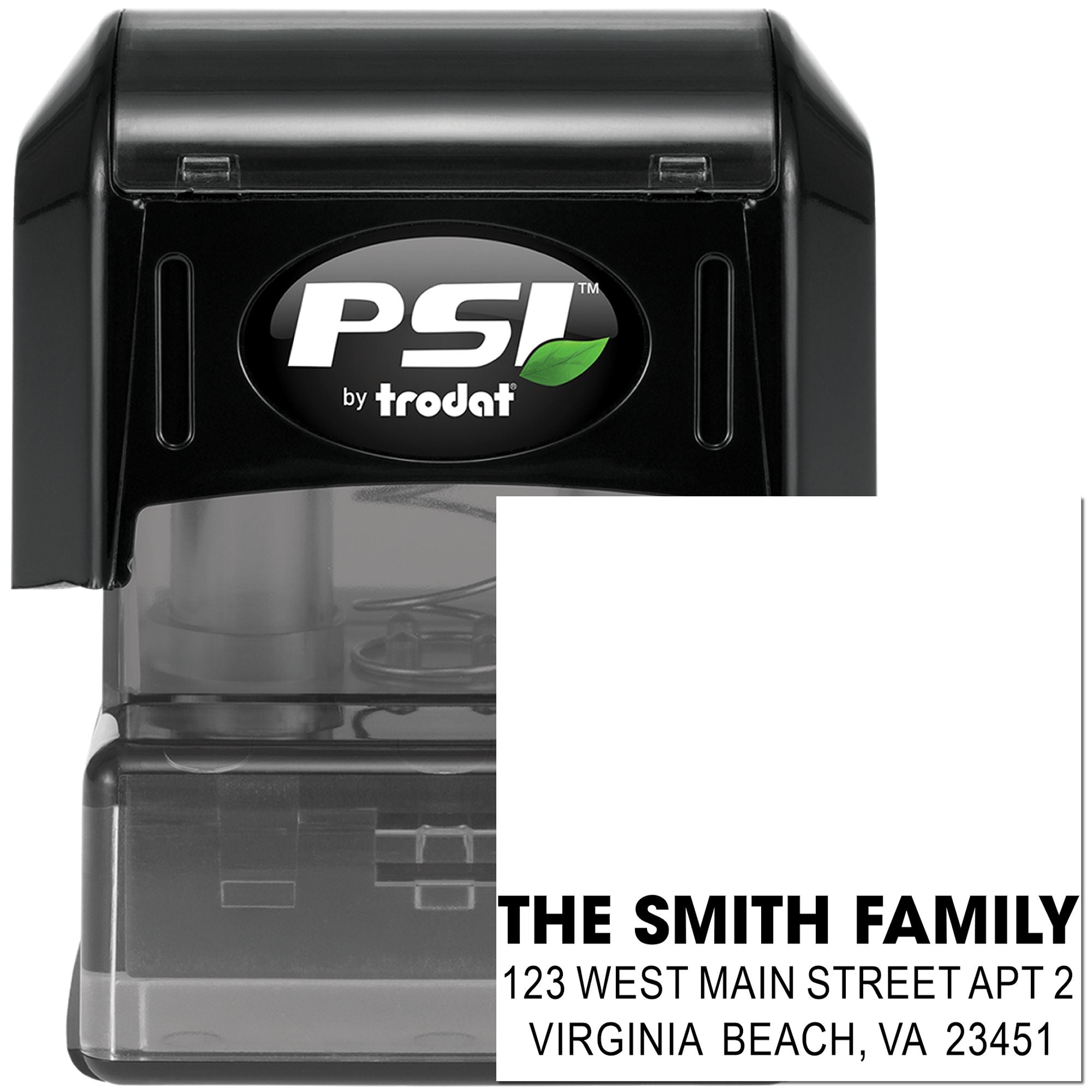 Custom self-inking return address rubber stamp for The Smith Family, Virginia Beach, VA 23451
