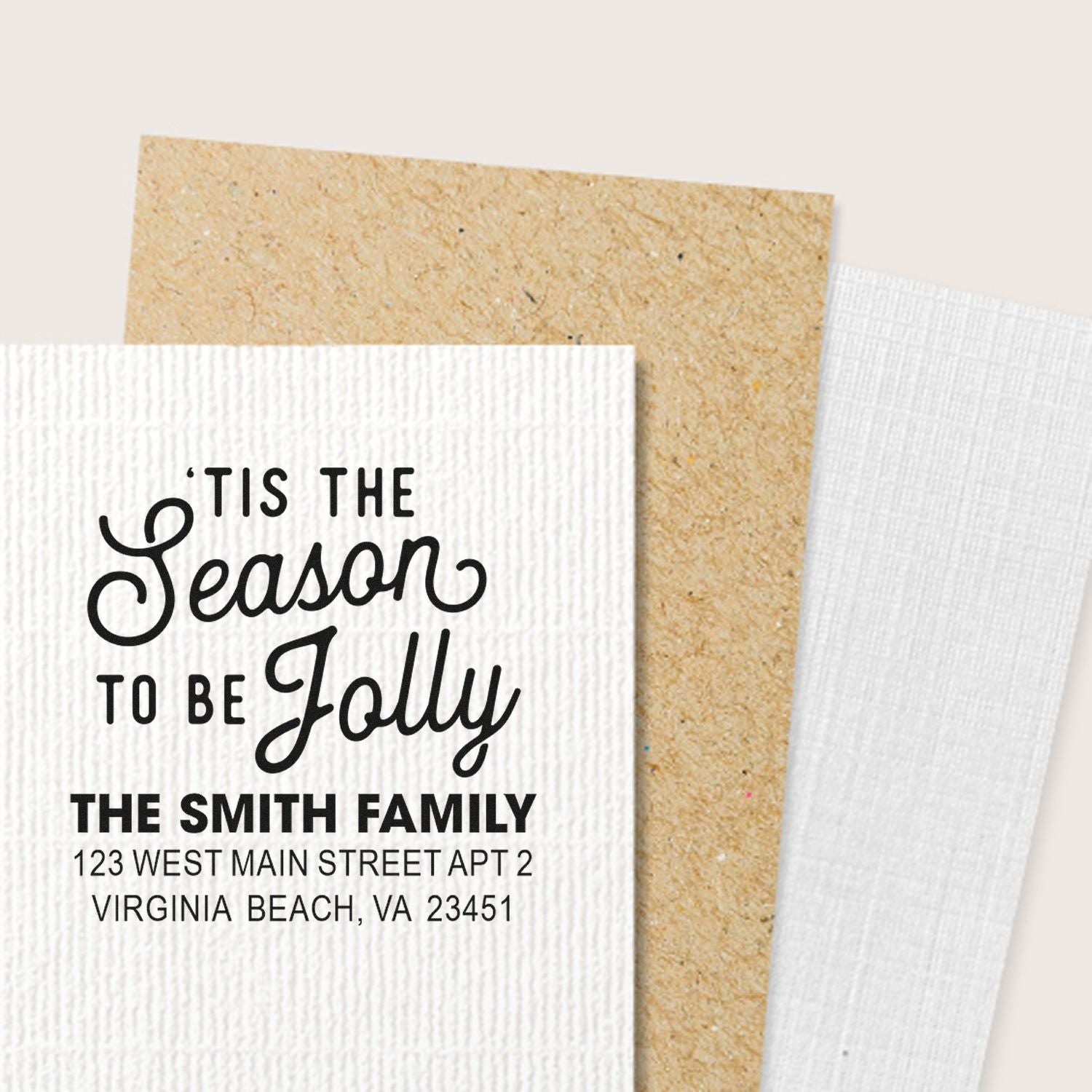 Personalized holiday return address rubber stamp with Tis the Season to Be Jolly for The Smith Family Christmas cards