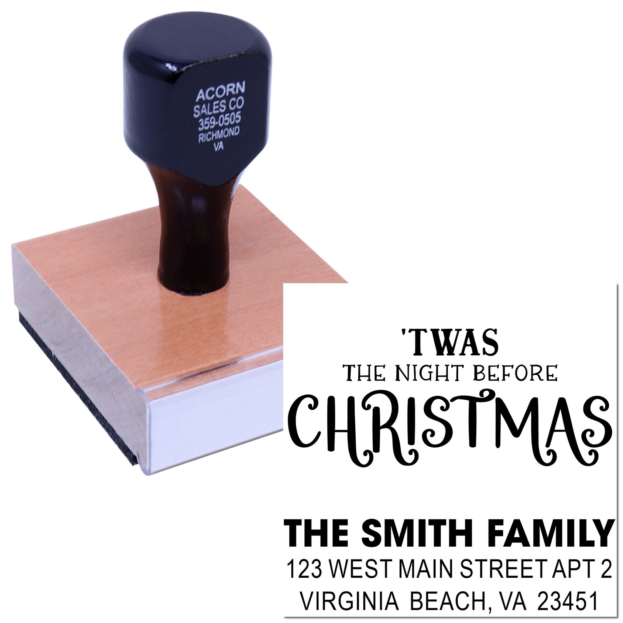 Personalized Christmas return address rubber stamp with 'Twas the Night Before Christmas design for holiday mailings