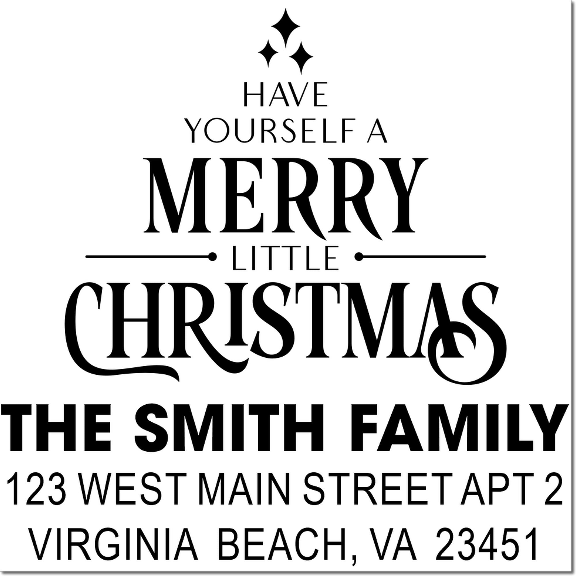 Personalized Christmas return address rubber stamp for The Smith Family, featuring a Merry Christmas greeting and home address.