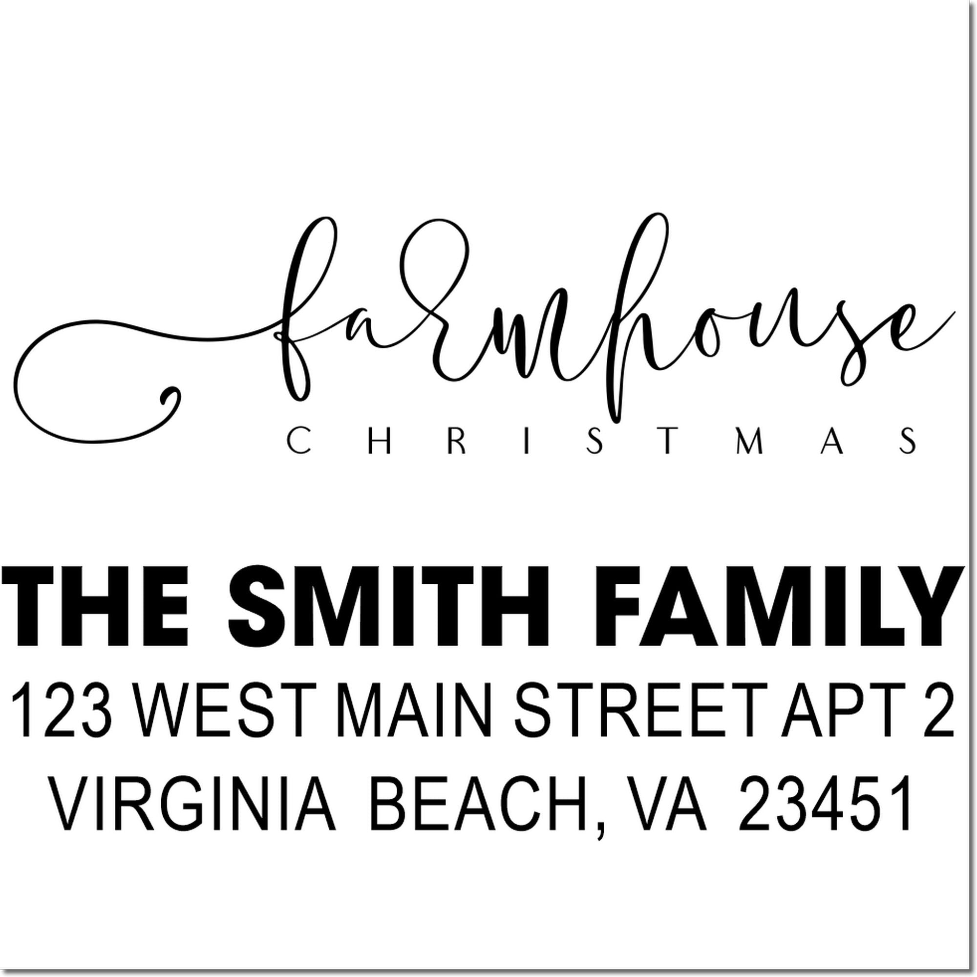 Farmhouse Christmas custom address rubber stamp with family name and Virginia Beach return address