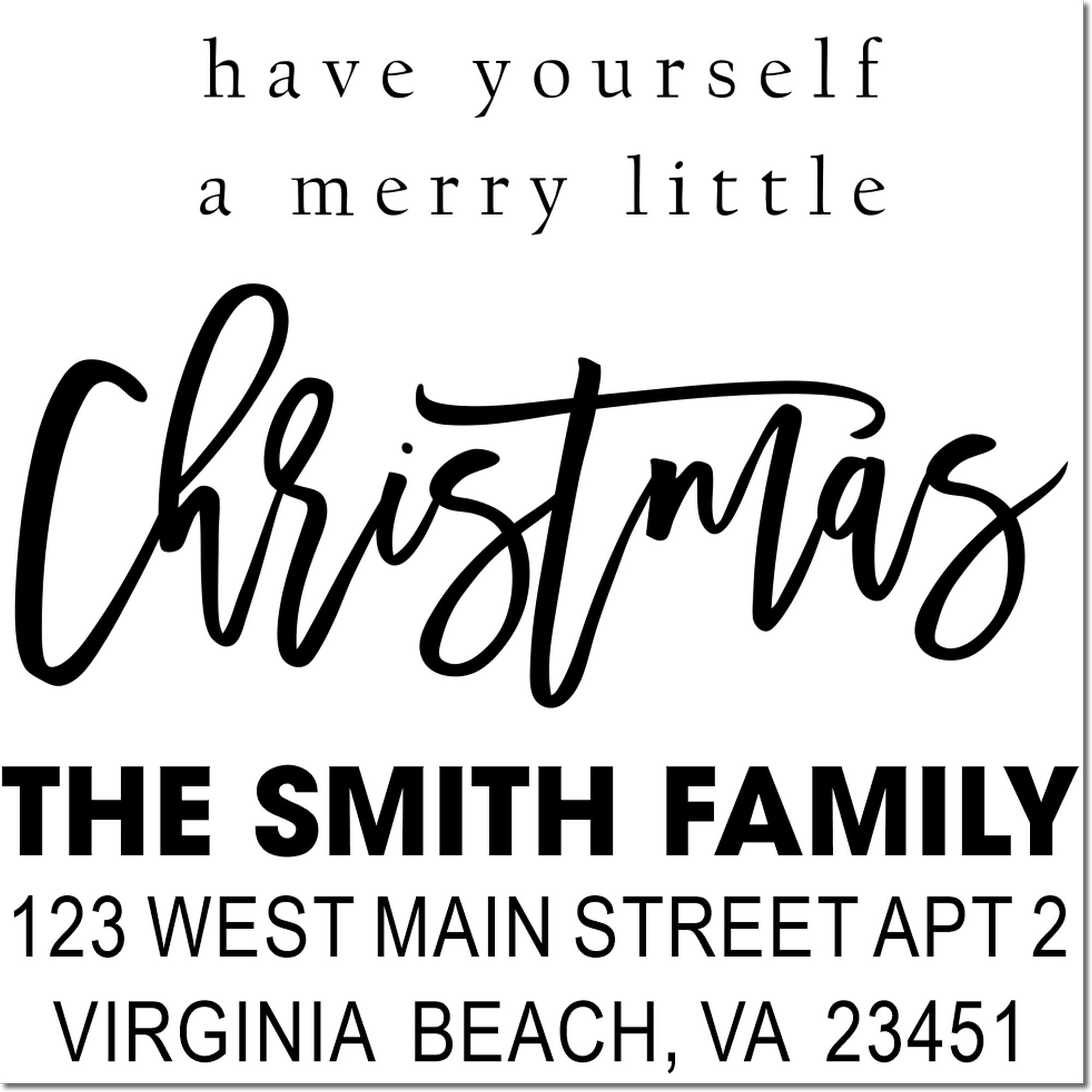 Personalized Christmas address rubber stamp with Have Yourself a Merry Little Christmas and family name, street address, Virginia Beach.