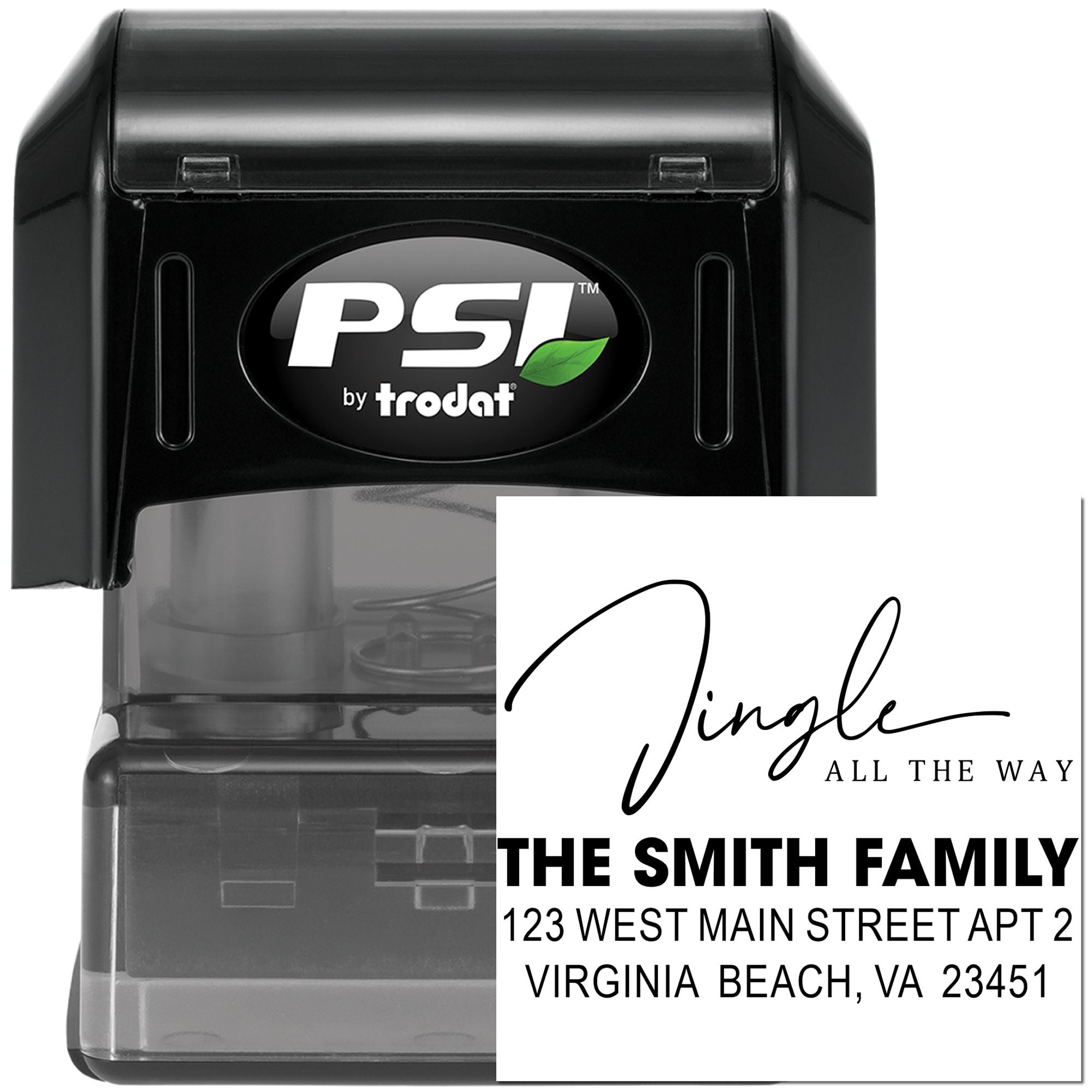 PSI by Trodat self-inking custom address rubber stamp with holiday return address for The Smith Family.