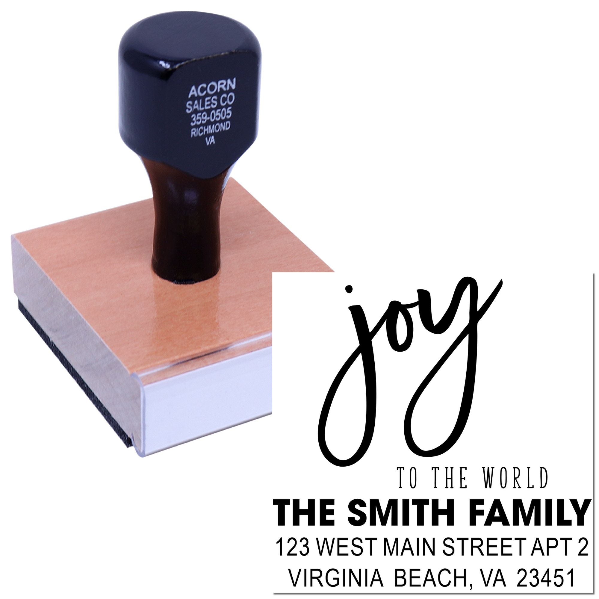 Personalized address rubber stamp with Joy to the World design for holiday cards and family mail