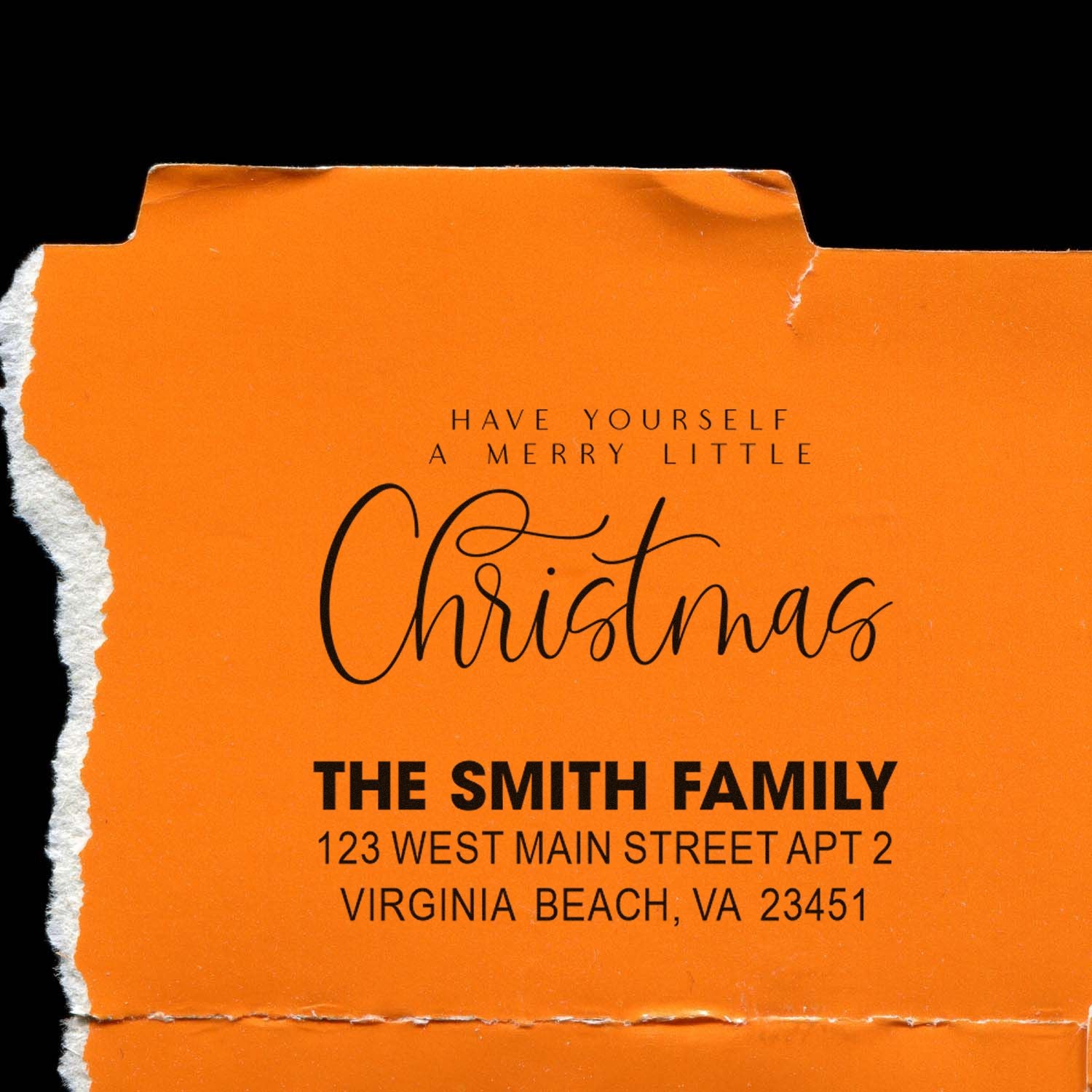 Custom Christmas return address rubber stamp with holiday greeting for The Smith Family.