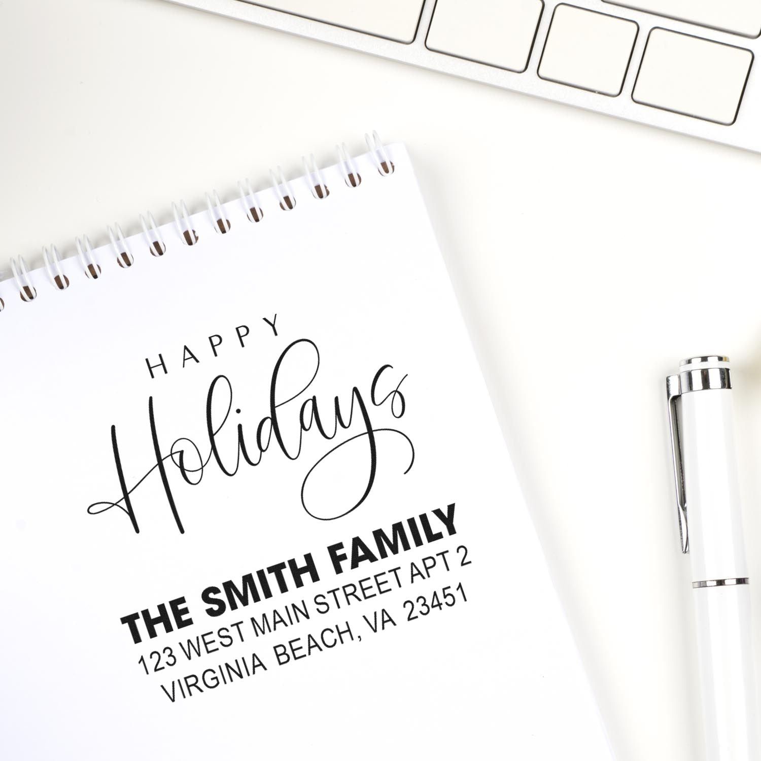Custom Happy Holidays address rubber stamp for personalized holiday cards and stationery