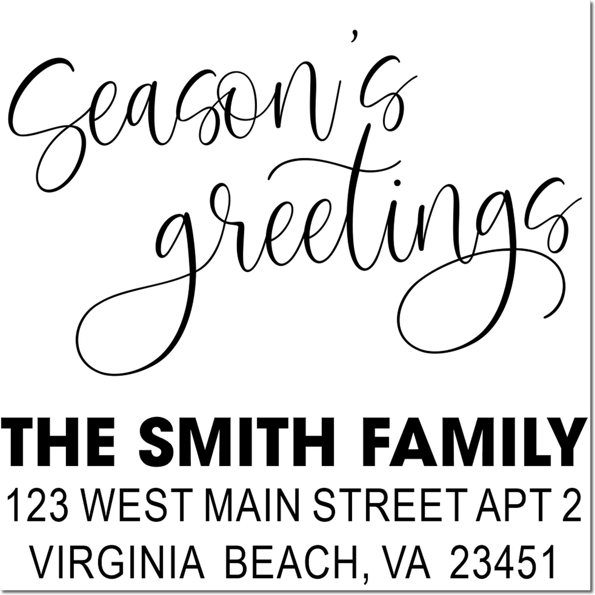 Personalized Seasons Greetings return address rubber stamp for The Smith Family holiday cards.