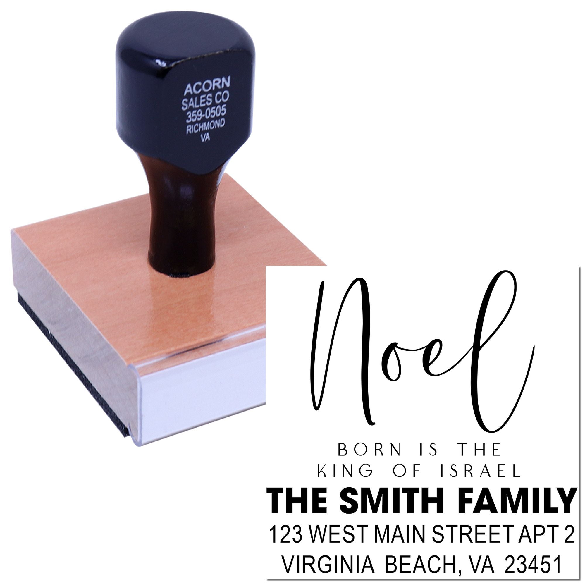 Custom holiday return address rubber stamp with Noel design for envelopes and Christmas cards.