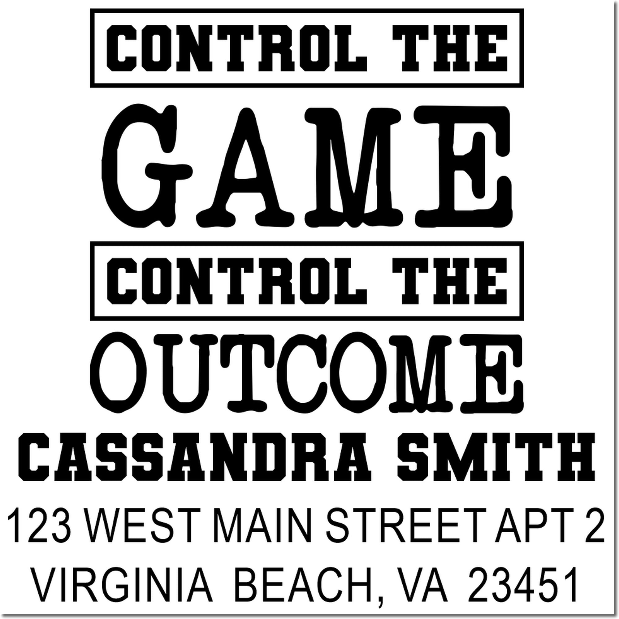 Custom rubber stamp design proof with bold font samples, name and address layout for personalized return address stamping.