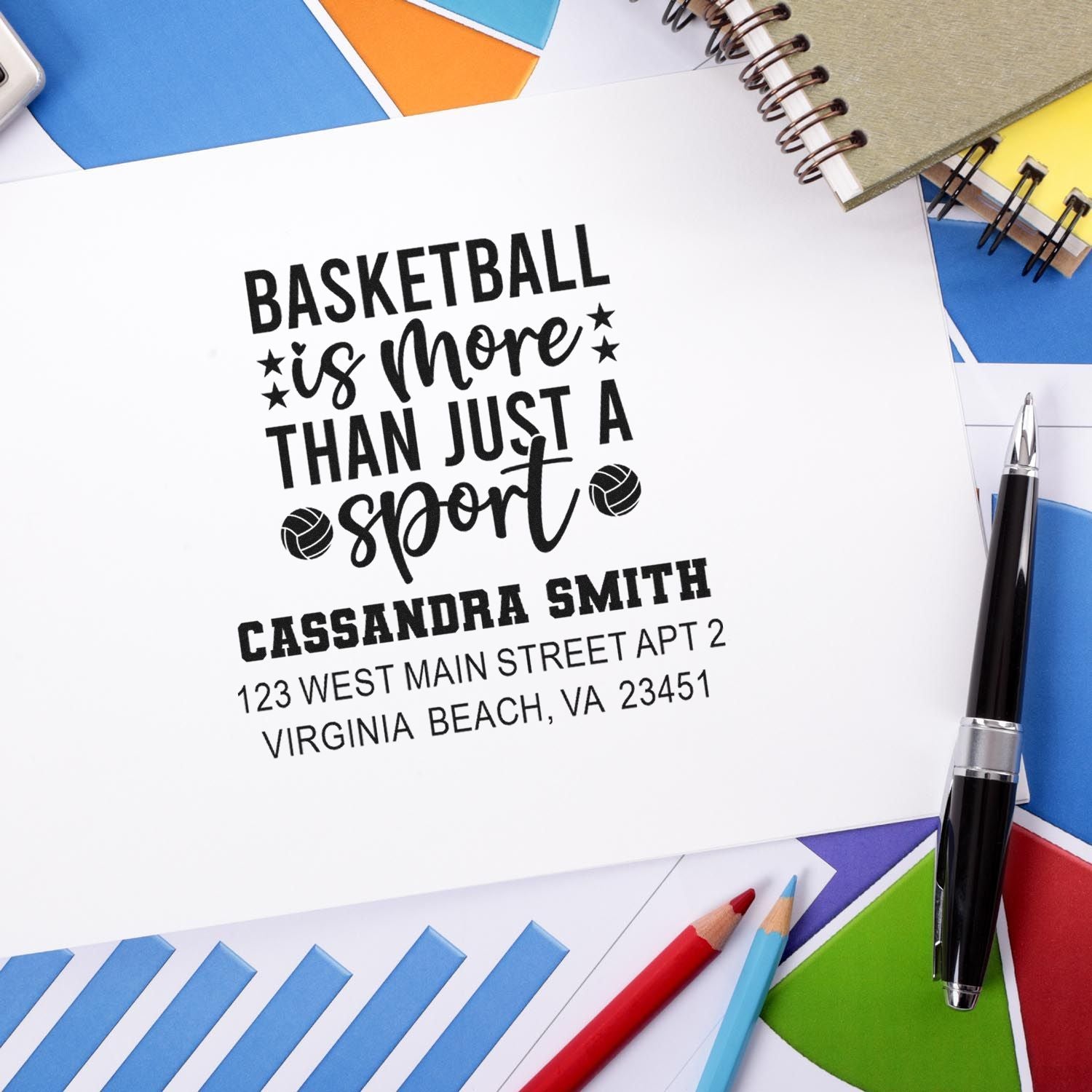 Custom basketball return address rubber stamp with Basketball is More Than Just a Sport for personalized sports mail.