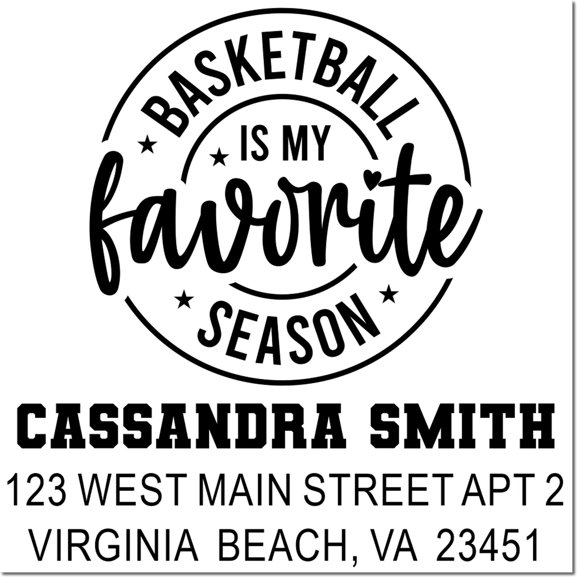 Basketball Heart Love Personalized Rubber Pre-Inked Stamp