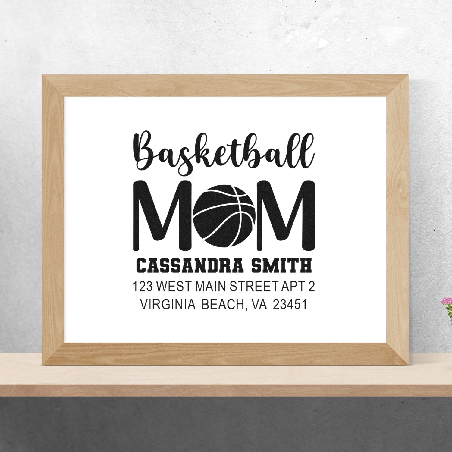 Basketball Mom Chic Custom 3-Line Square Rubber Stamp â€“ Personalized Slim Pre-Inked Gift
