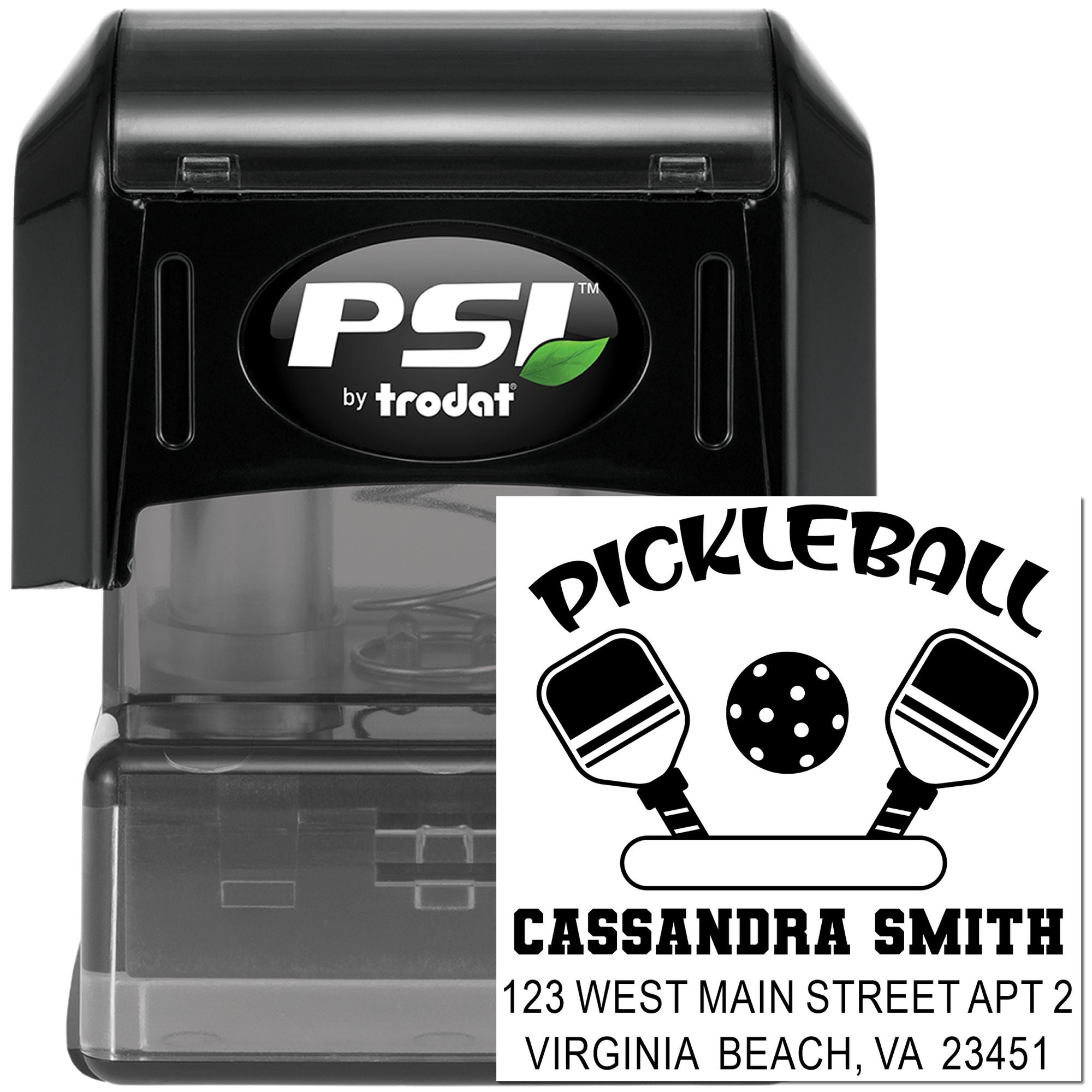PSI by Trodat self-inking pickleball rubber stamp with custom return address design for mailing and sports gifts