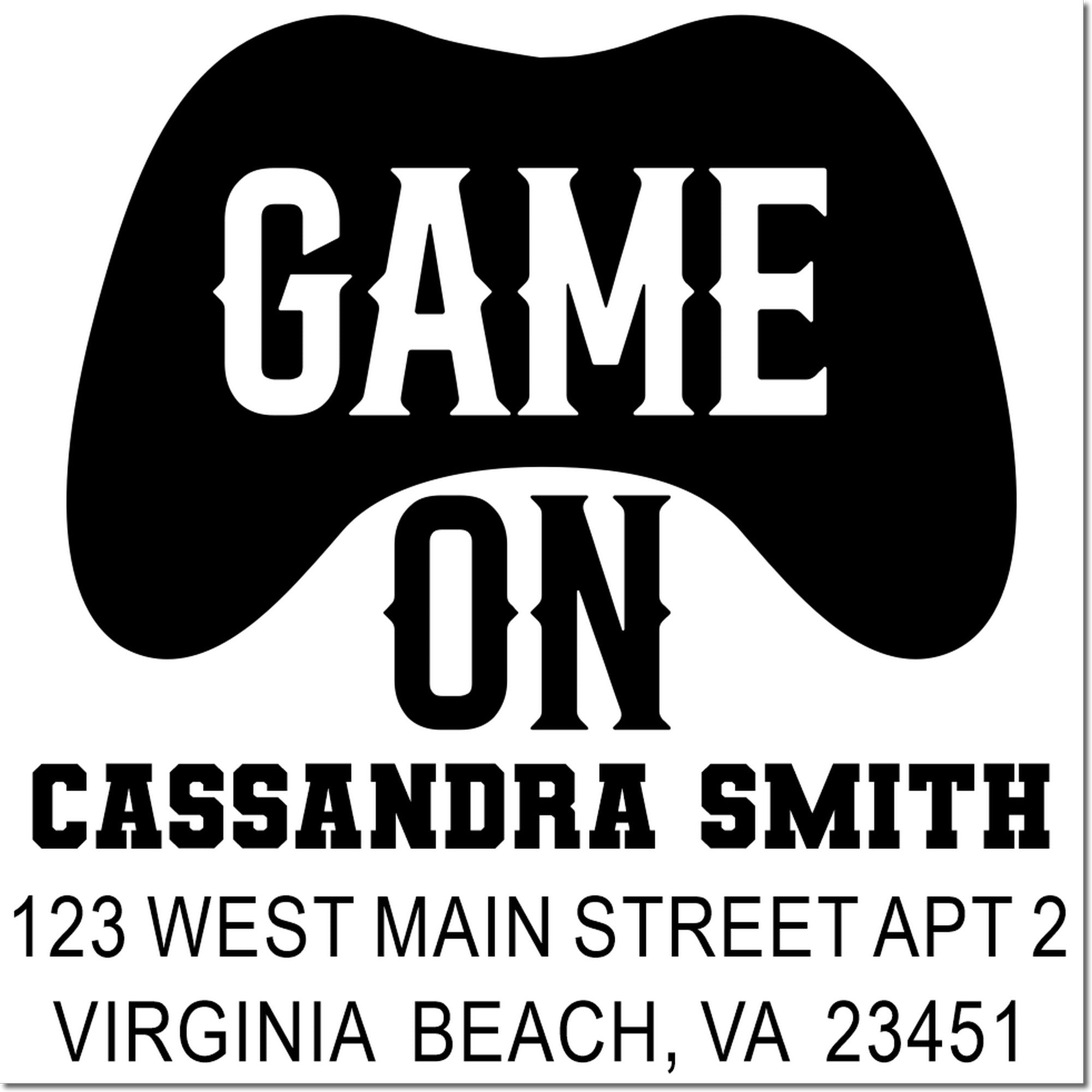 Custom Game On rubber stamp with Cassandra Smith return address, Virginia Beach, VA 23451