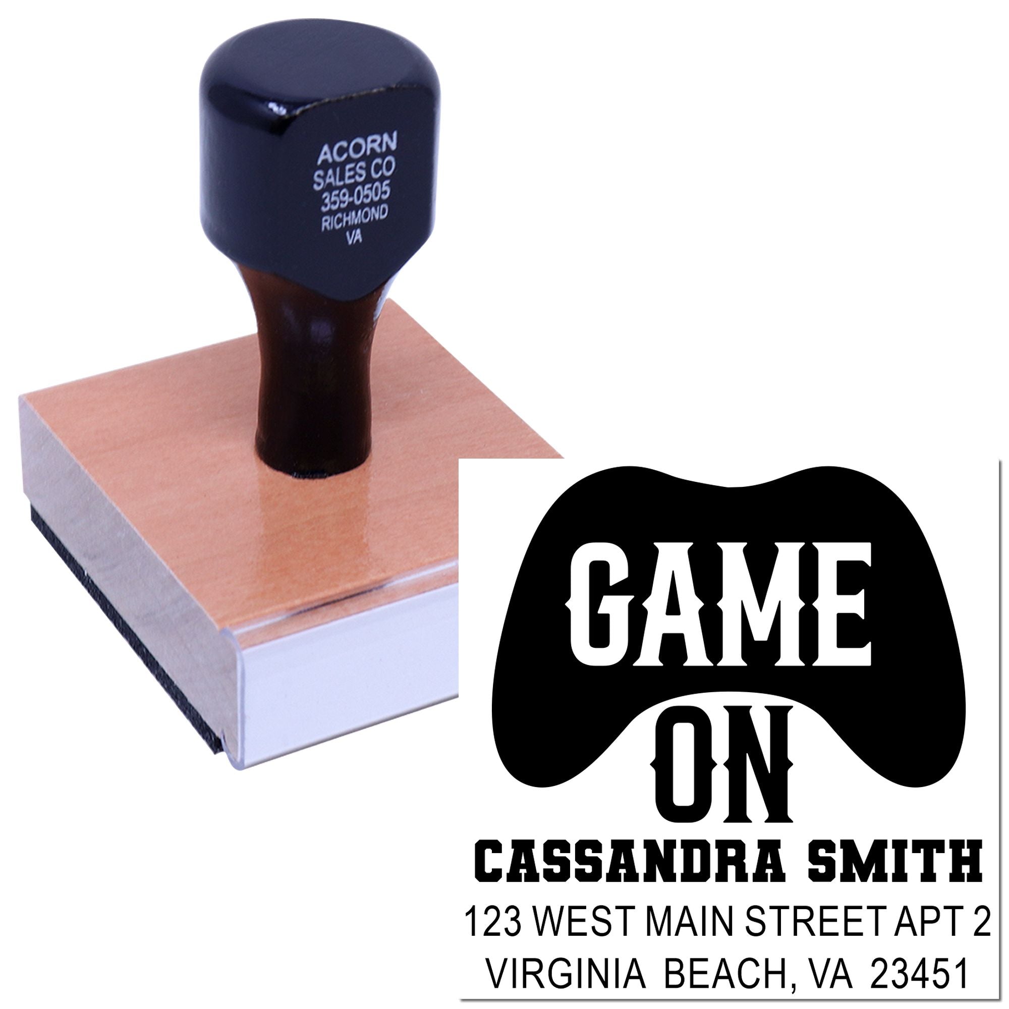 Custom Game On rubber address stamp with personalized name and address for sports fans and stationery