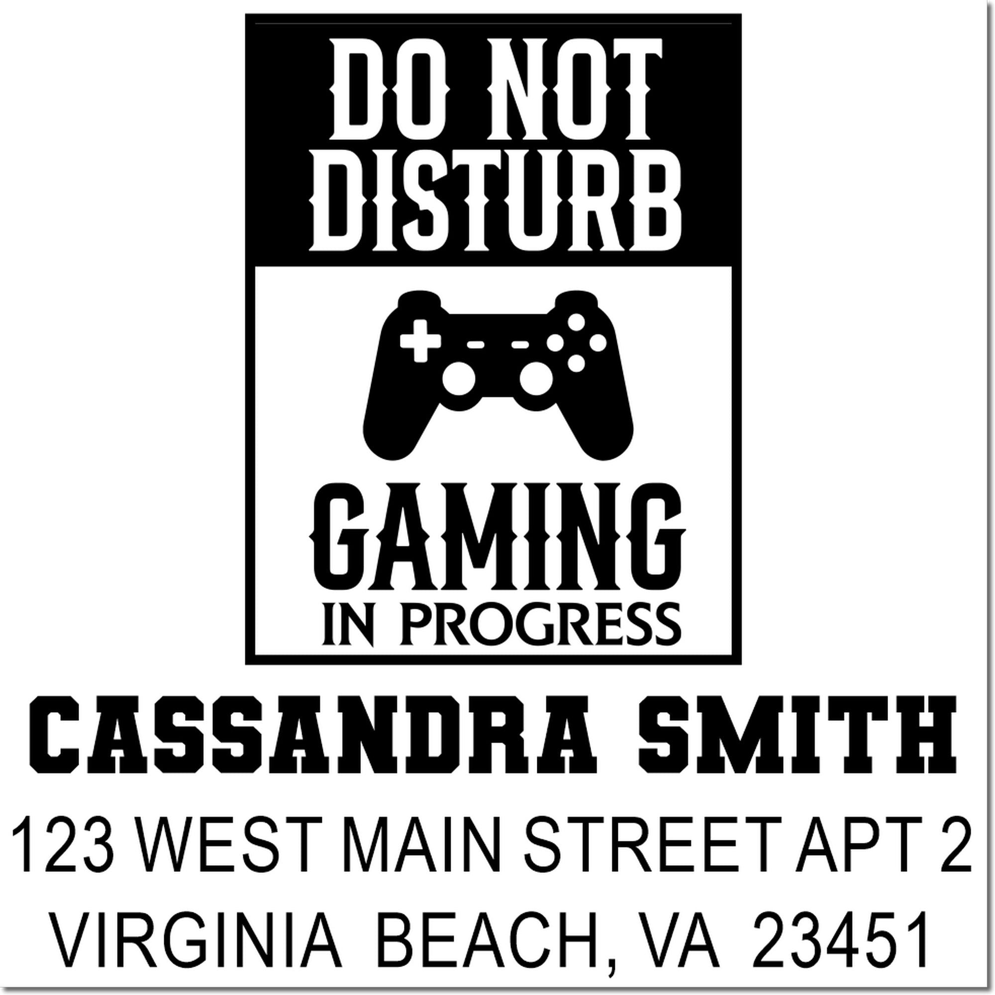 Personalized gaming return address rubber stamp with "Do Not Disturb, Gaming in Progress" and controller icon.
