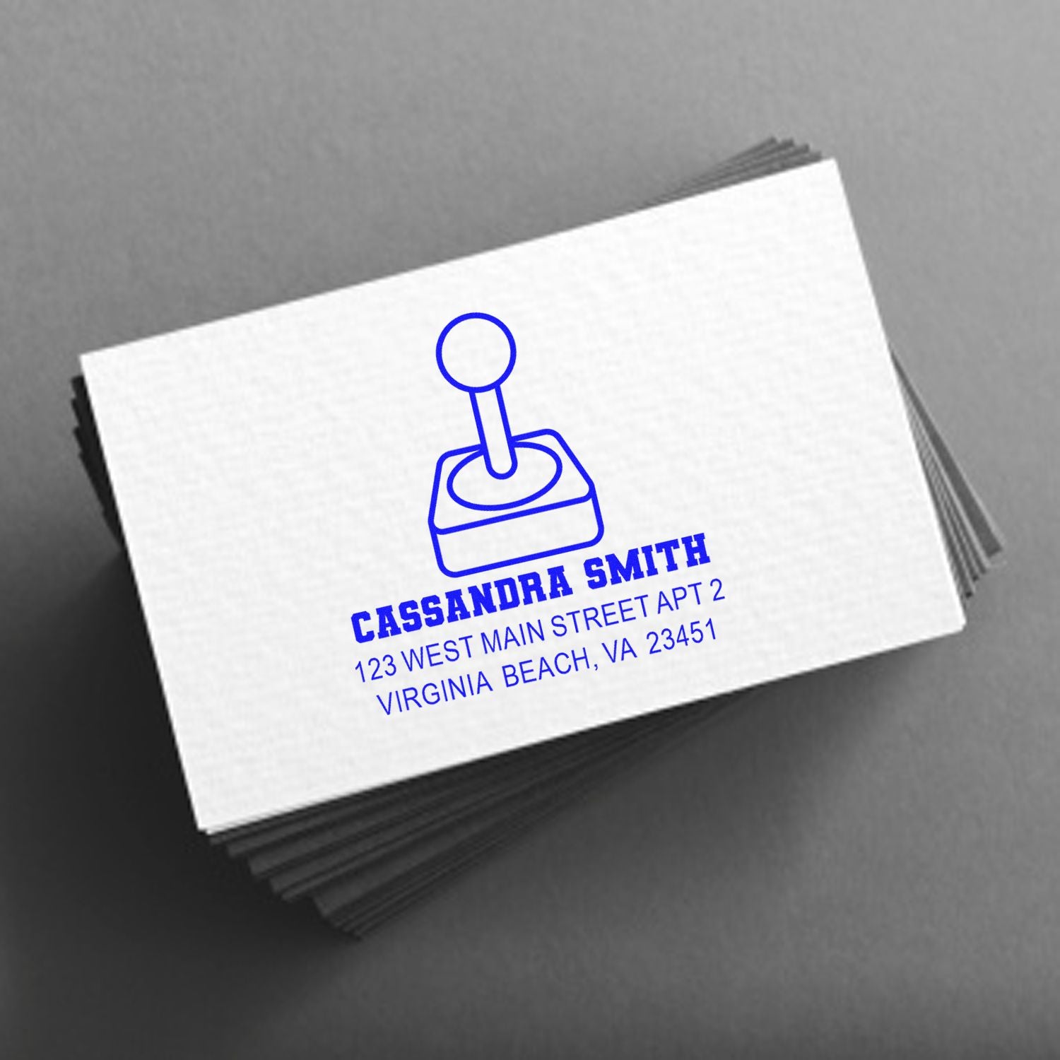 Personalized return address rubber stamp for Cassandra Smith, featuring name and Virginia Beach address.