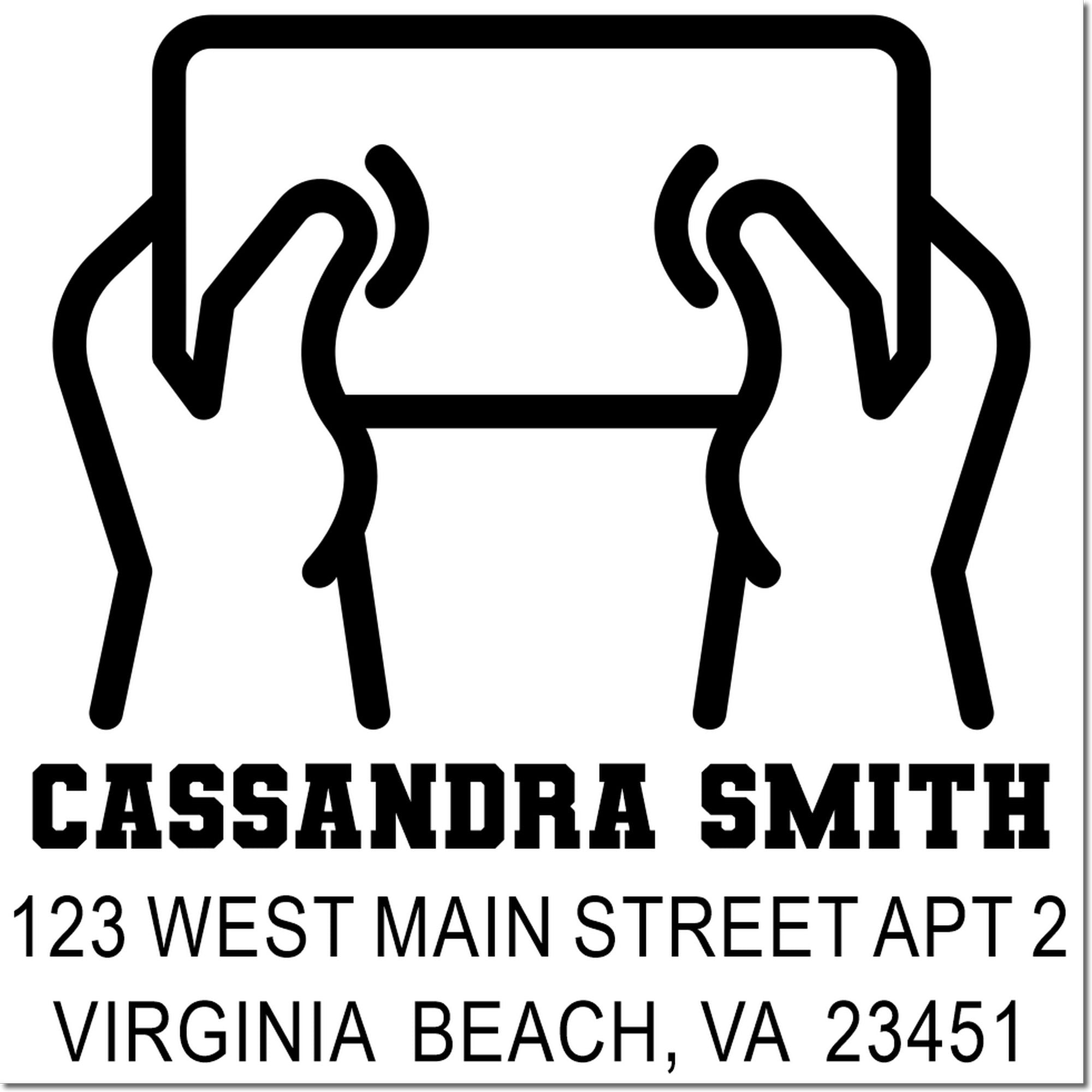 Custom return address rubber stamp for Cassandra Smith, 123 West Main Street Apt 2, Virginia Beach, VA 23451