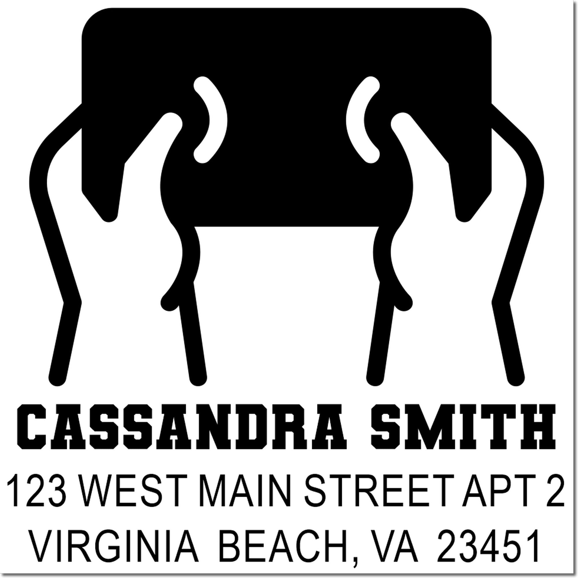 Custom return address rubber stamp with golf icon for Cassandra Smith, 123 West Main Street Apt 2, Virginia Beach, VA 23451.