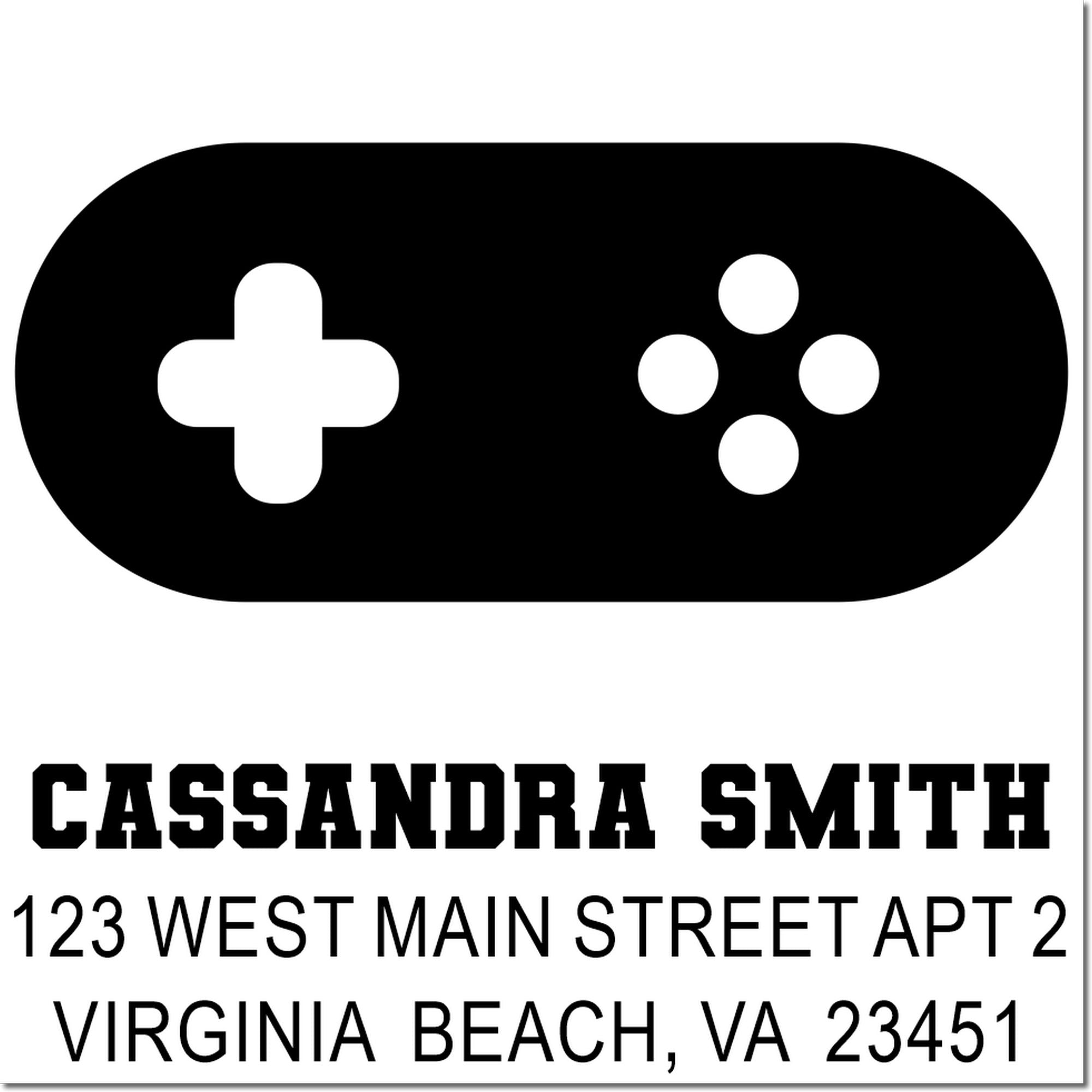 Custom rubber address stamp for Cassandria Smith, 123 West Main Street Apt 2, Virginia Beach, VA 23451