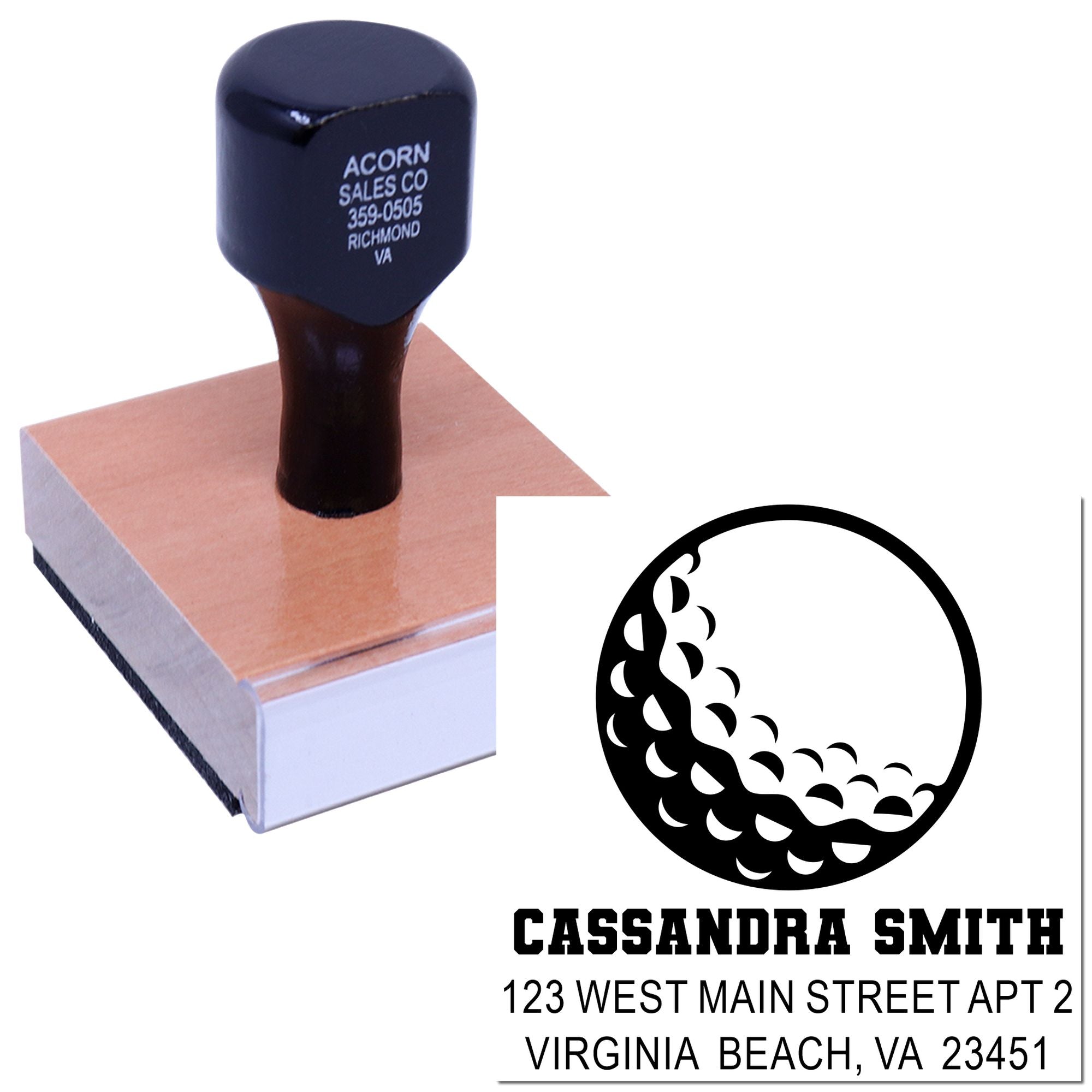 Custom rubber address stamp with personalized name, logo, and return address for business mailing and branding