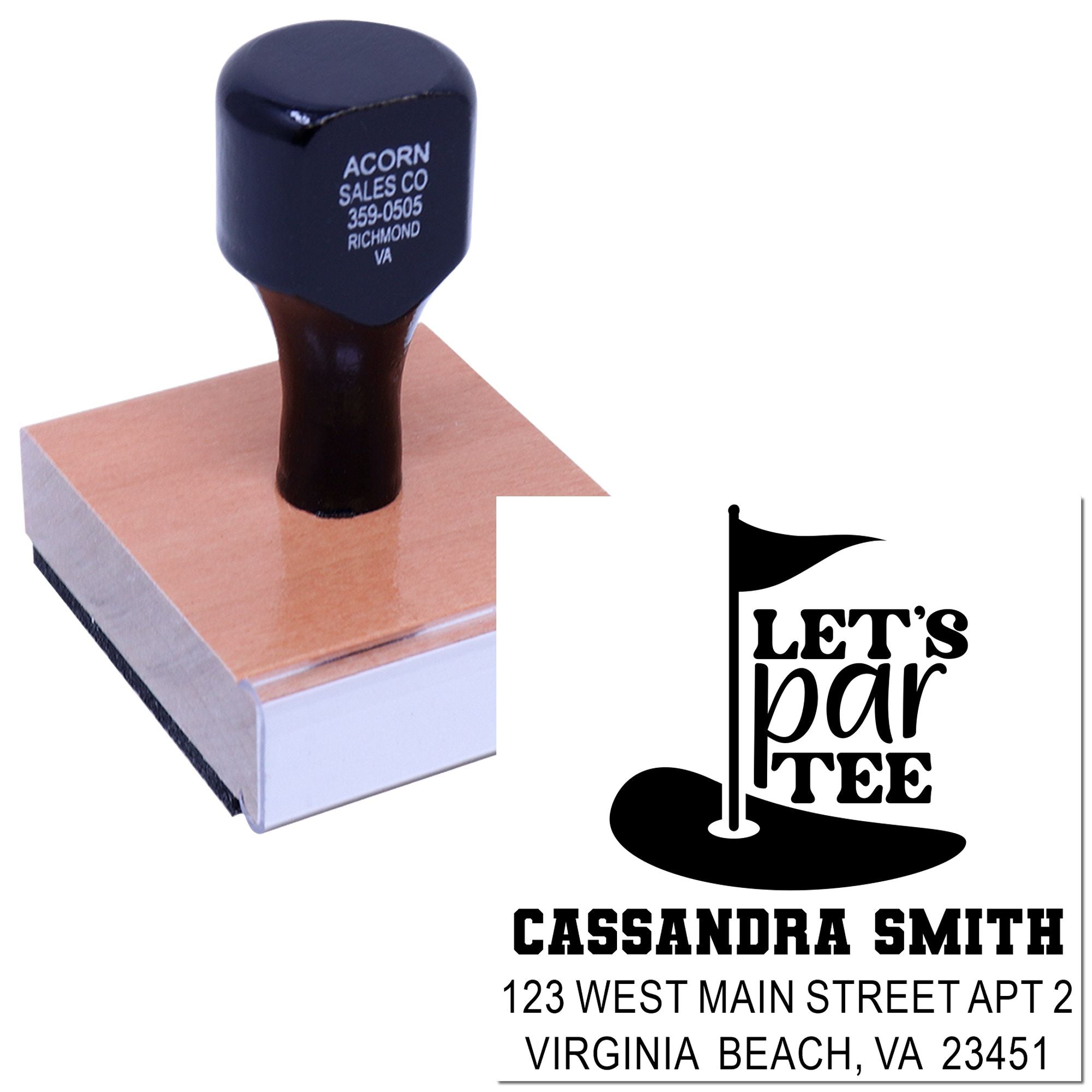 Custom golf-themed self-inking rubber stamp with Lets Par Tee and personalized return address
