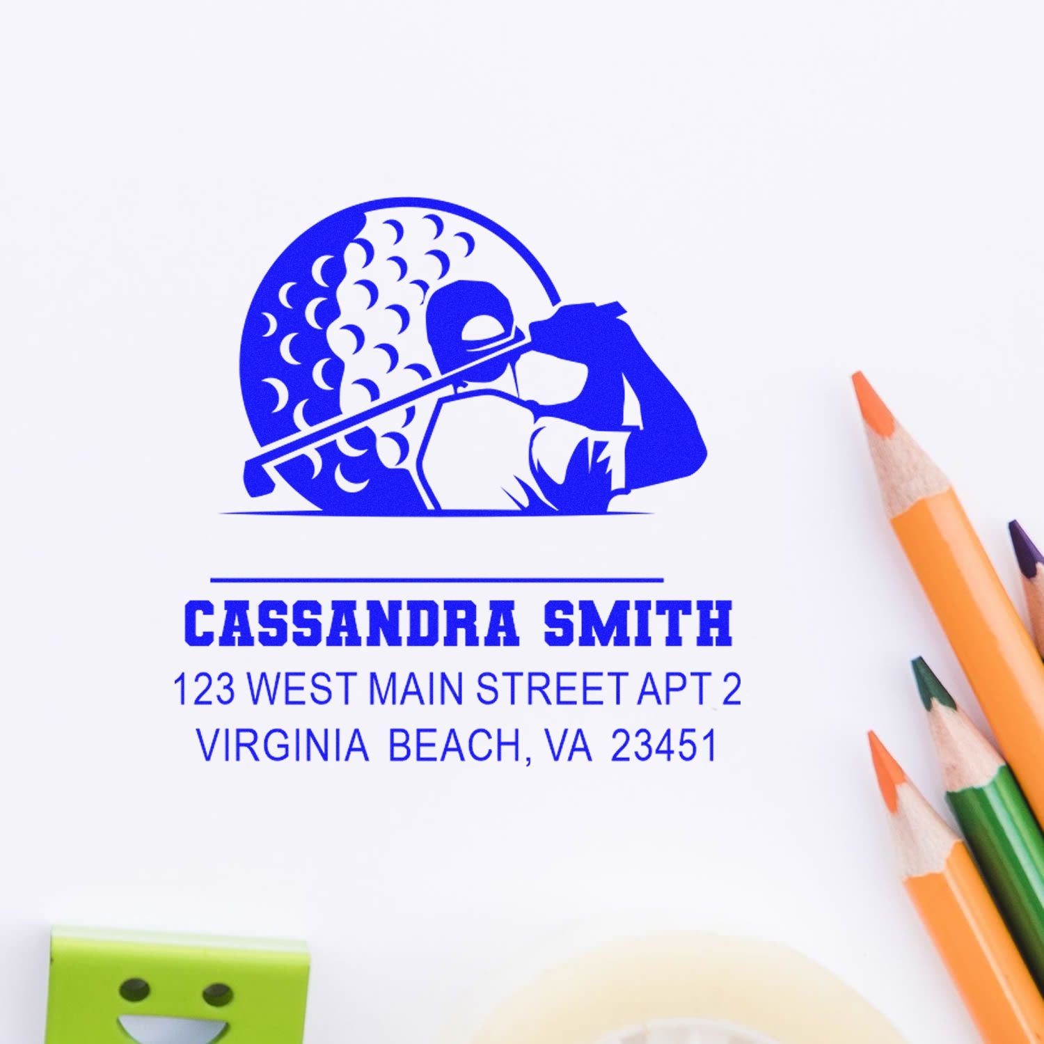 Personalized custom rubber address stamp for Cassandra Smith with Virginia Beach, VA return address