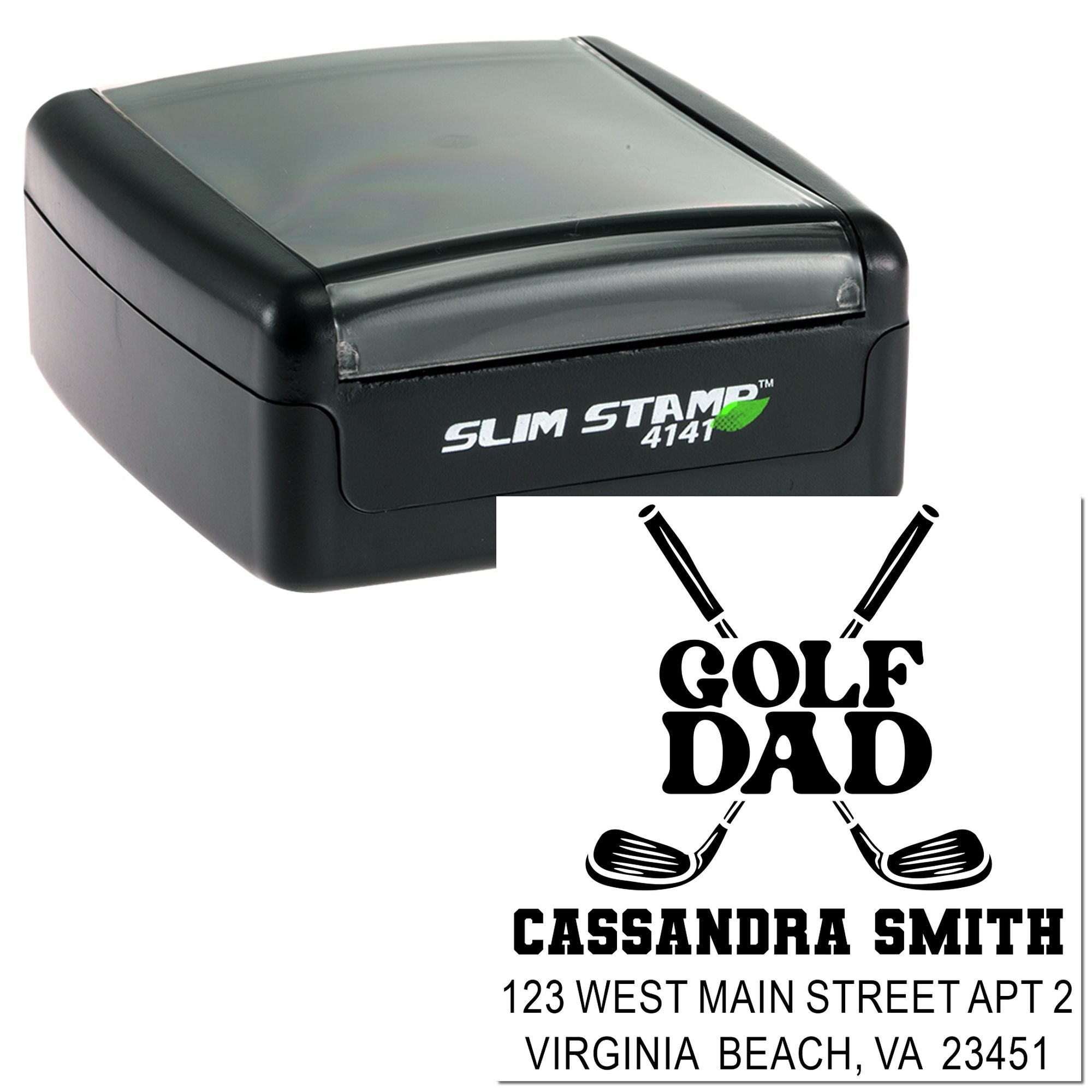Custom golf dad self-inking rubber stamp with name and return address for personalized mailing