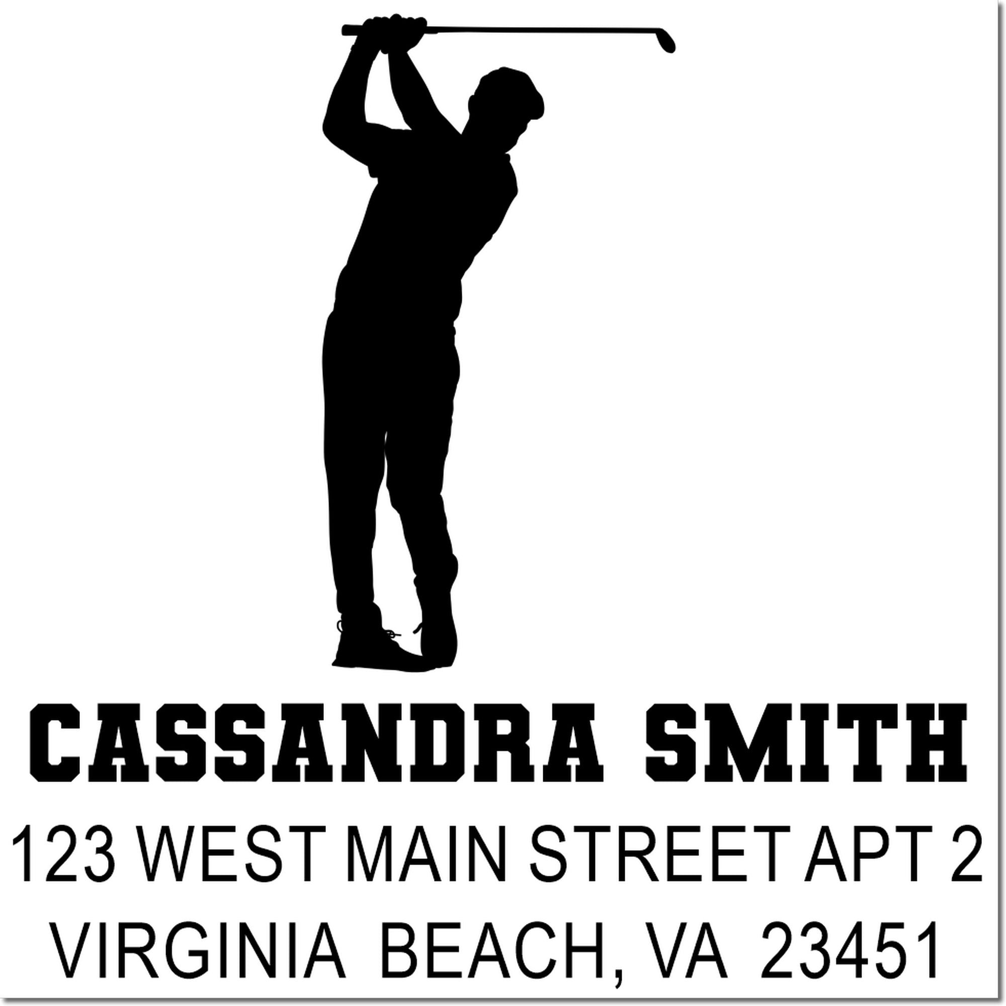 Custom golfer silhouette return address stamp for Cassandra Smith, Virginia Beach VA 23451