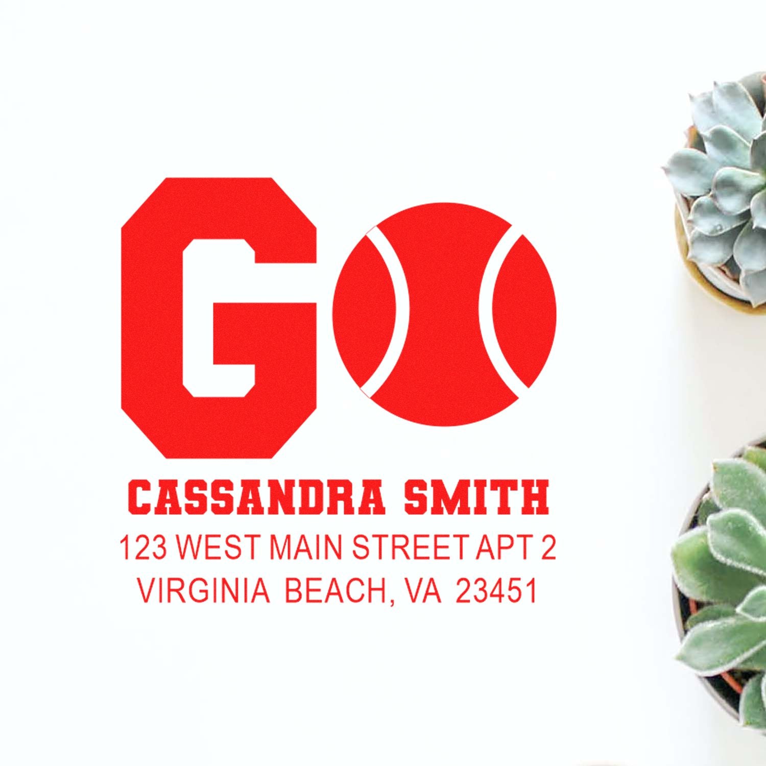 Custom baseball monogram return address rubber stamp for Cassandra Smith, Virginia Beach, VA 23451