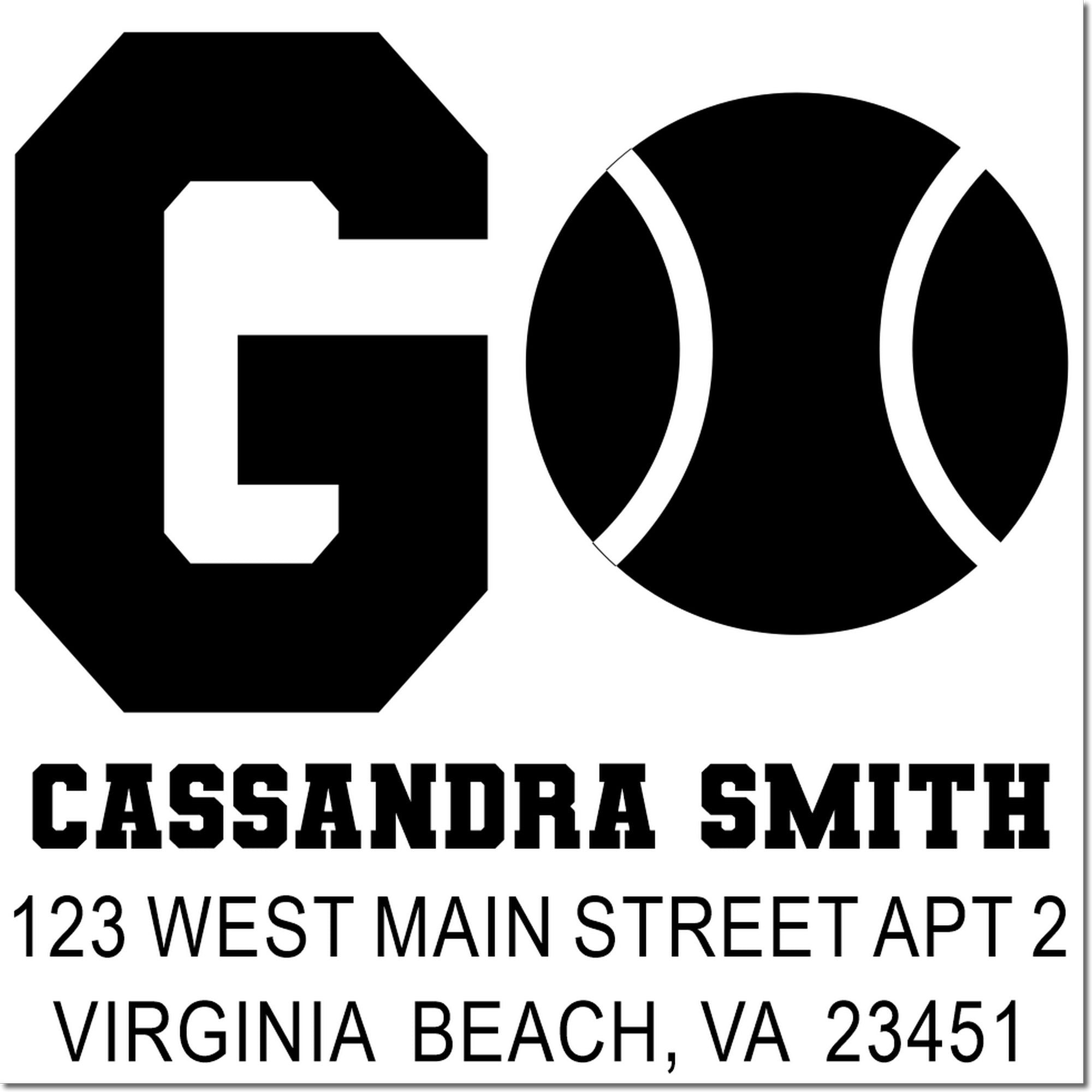 Custom monogram address rubber stamp for Cassandra Smith, 123 West Main Street Apt 2, Virginia Beach, VA 23451