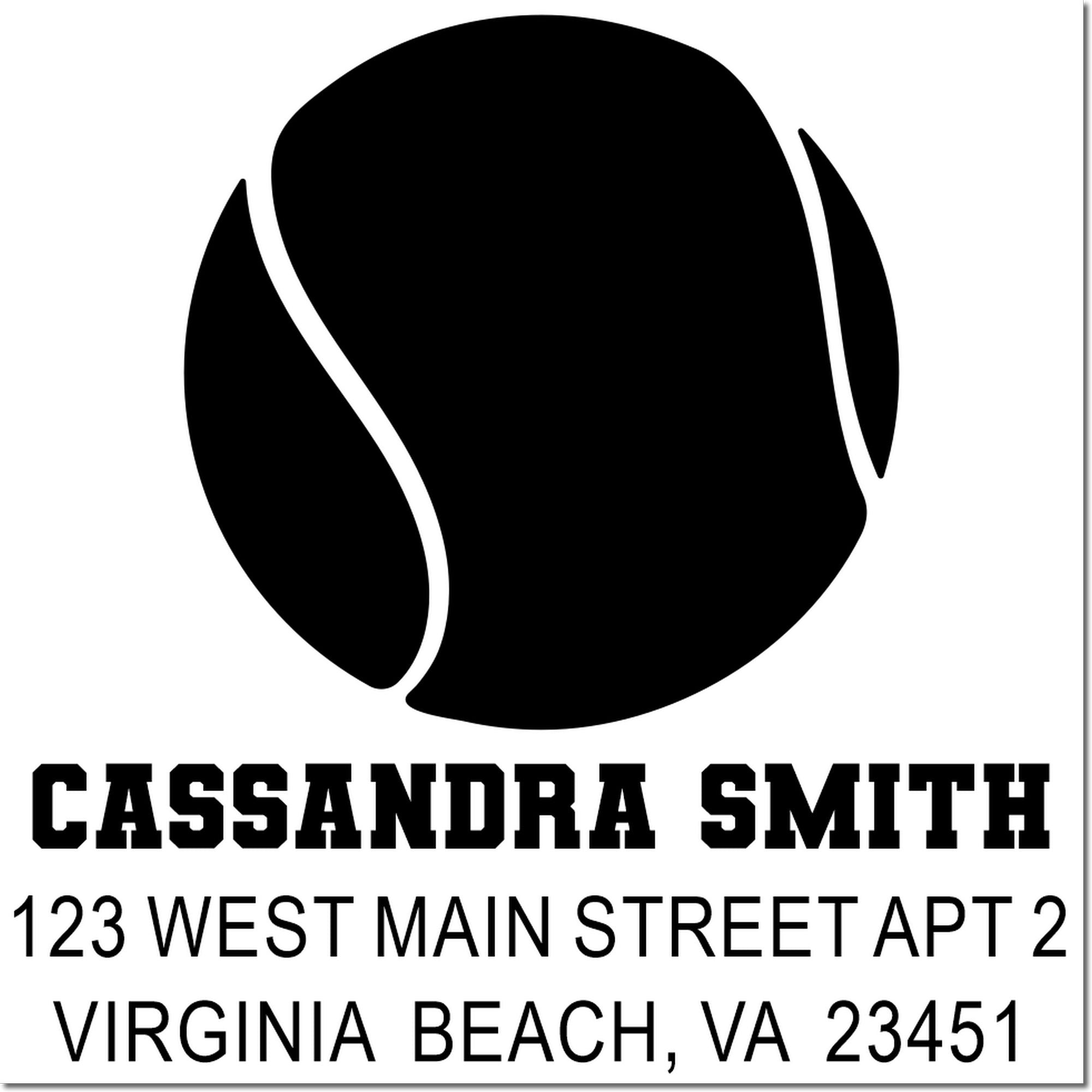 Custom address rubber stamp for Cassandra Smith with logo and Virginia Beach, VA 23451.