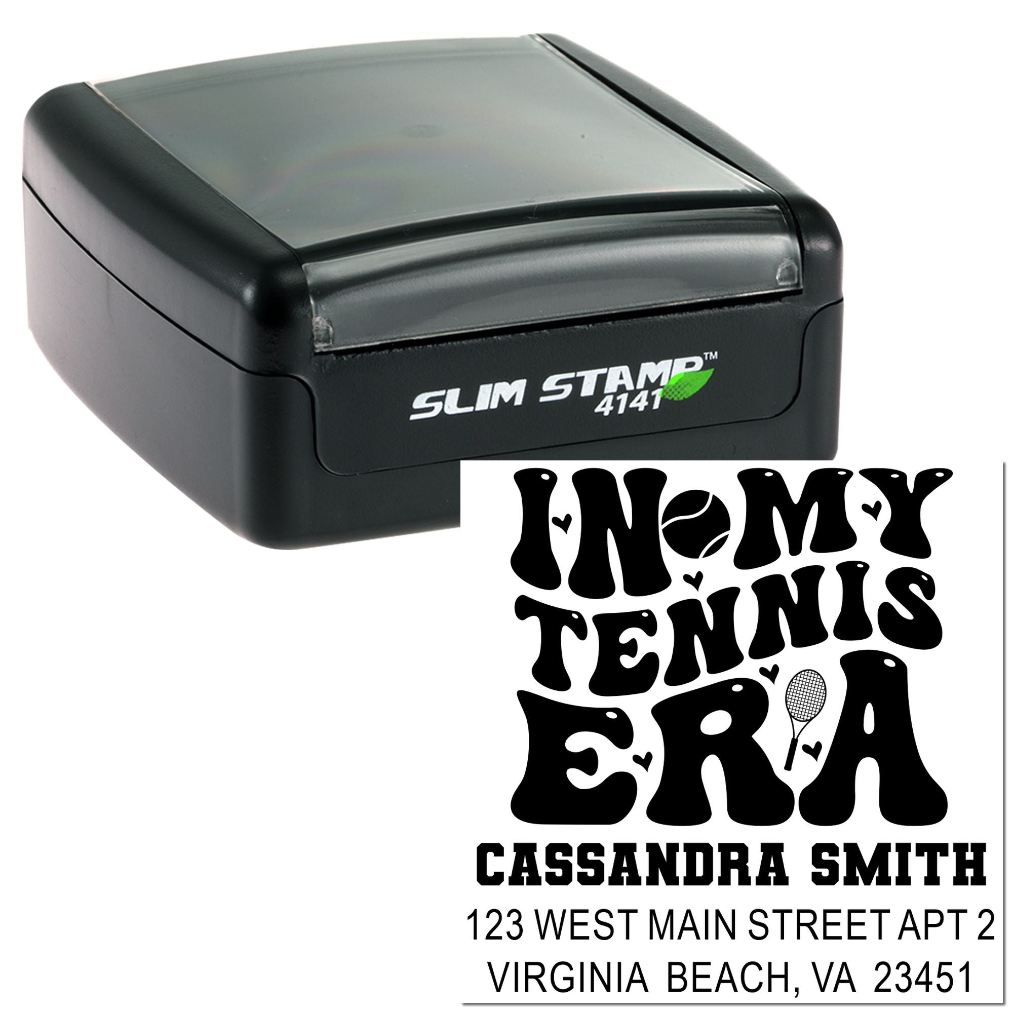 Vintage Tennis Era Typography Square -Handle Rubber Pre-Inked Stamp