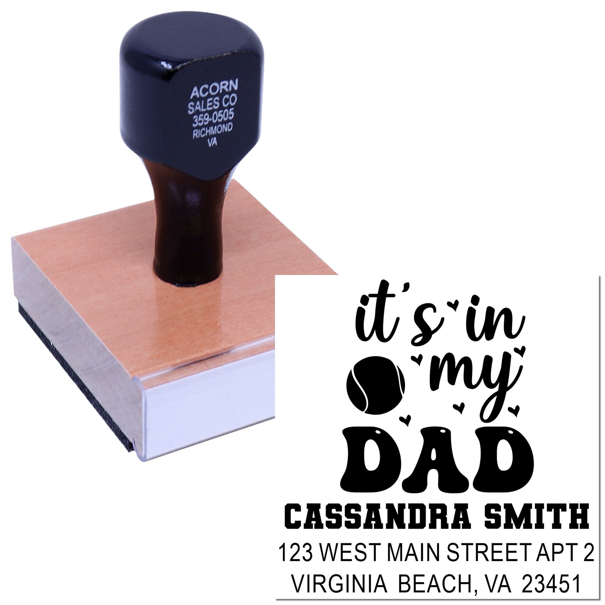 Personalized rubber stamp for Dad with return address and custom its in my dad design for gifts, cards, and mailings.