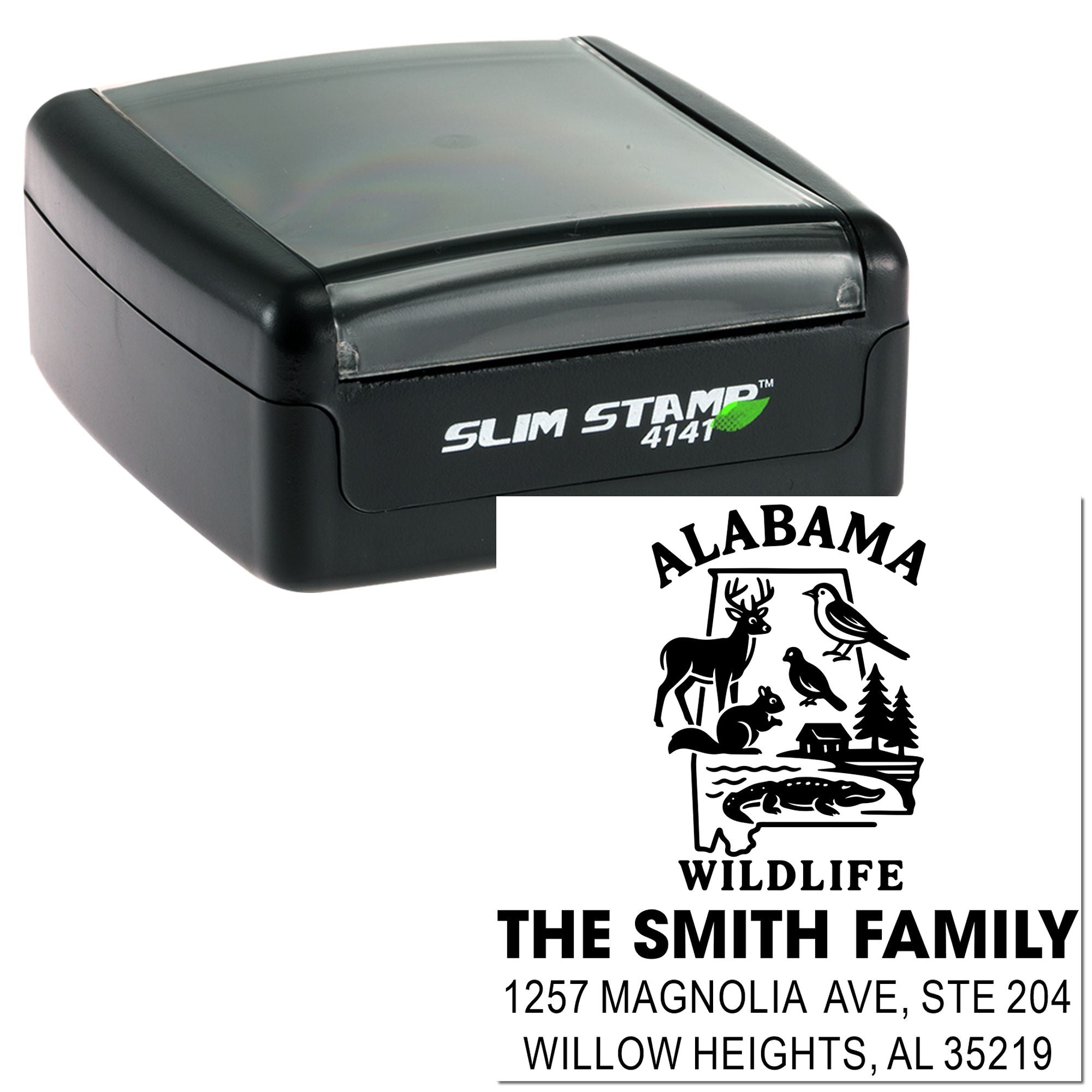 Alabama Wildlife Showcase Personalized Heritage Rubber Stamp, 1-5/8" Square , Slim Pre-Inked Collectors Gift