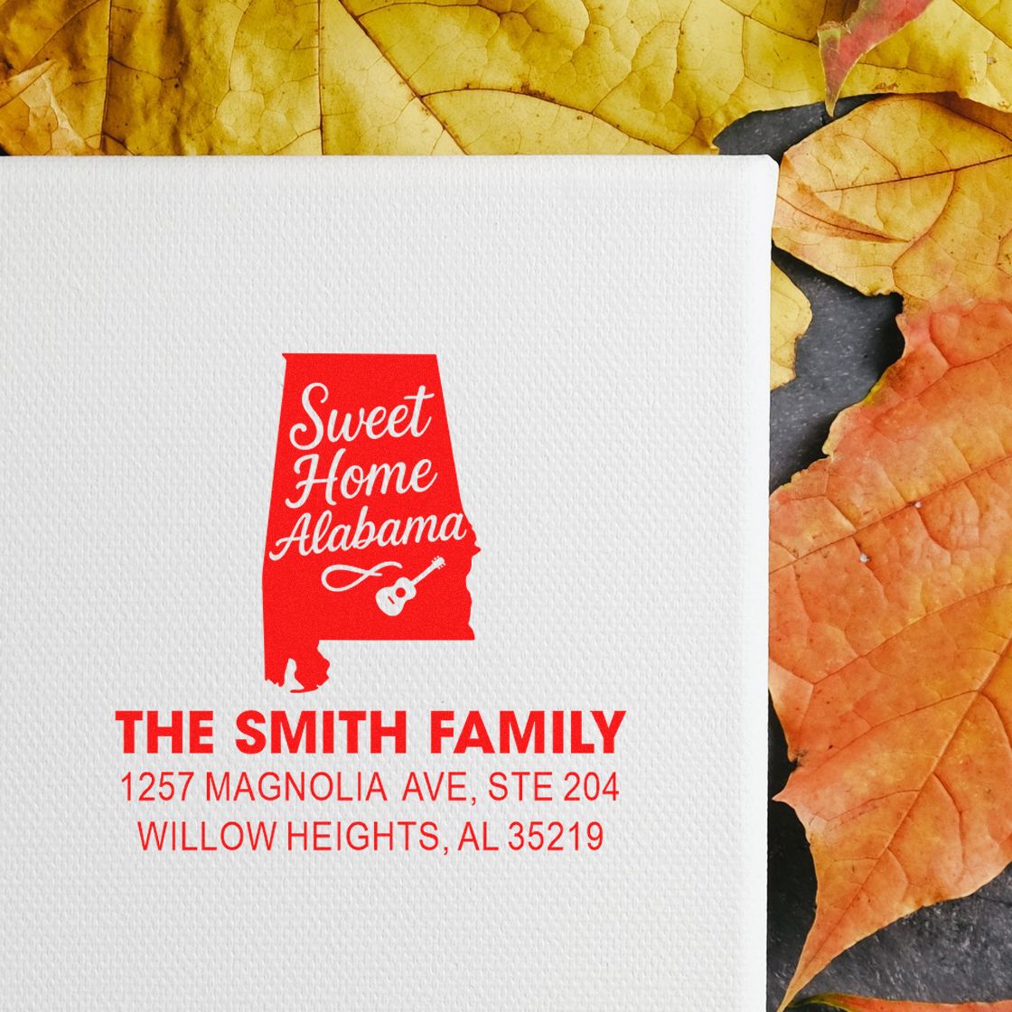 Personalized Alabama return address rubber stamp with Sweet Home Alabama design for The Smith Family.