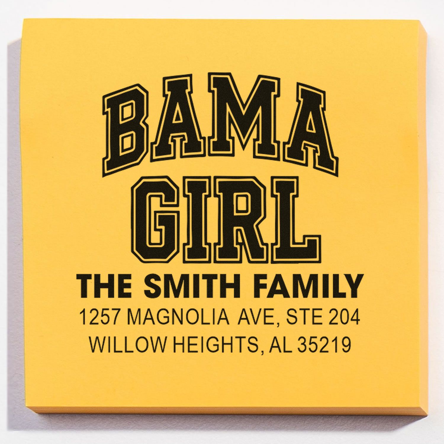 Custom Bama Girl personalized return address rubber stamp for The Smith Family