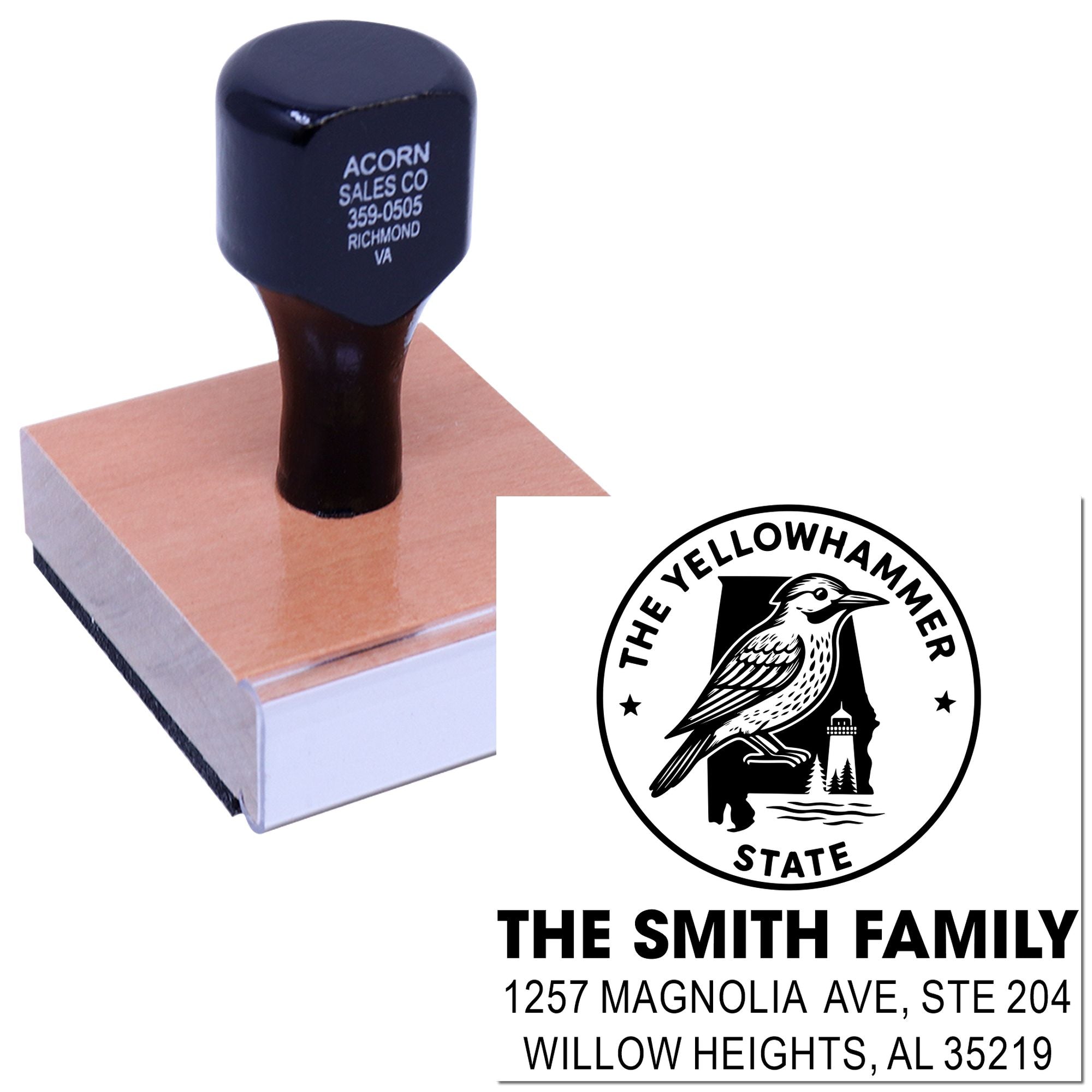 Personalized custom address rubber stamp with The Smith Family Yellowhammer State return address imprint