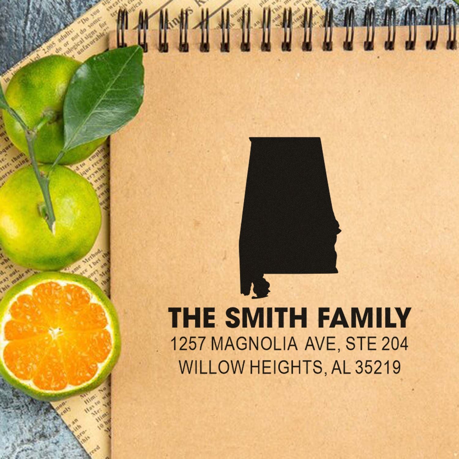 Personalized Alabama return address rubber stamp for The Smith Family home address