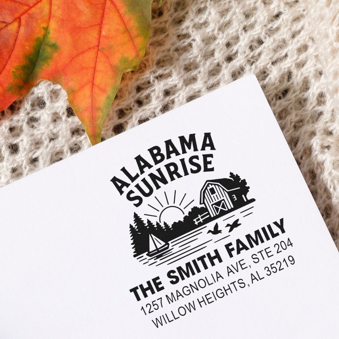 Alabama Sunrise Scene Wood Handle Stamp