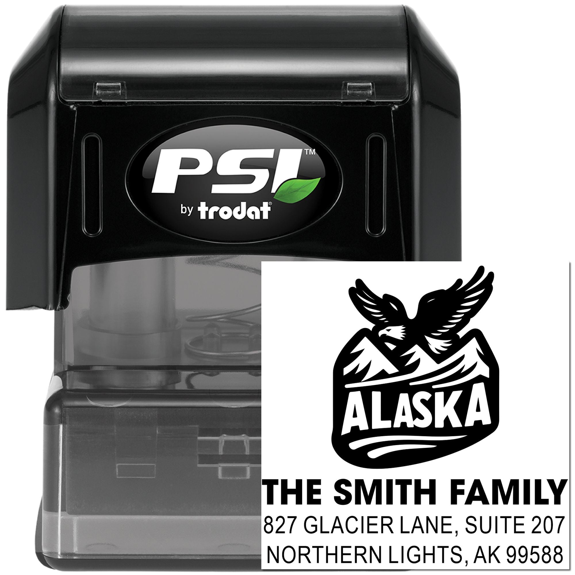 Personalized Alaska Eagle Emblem Three-Line Rubber Stamp or Pre-Inked Option