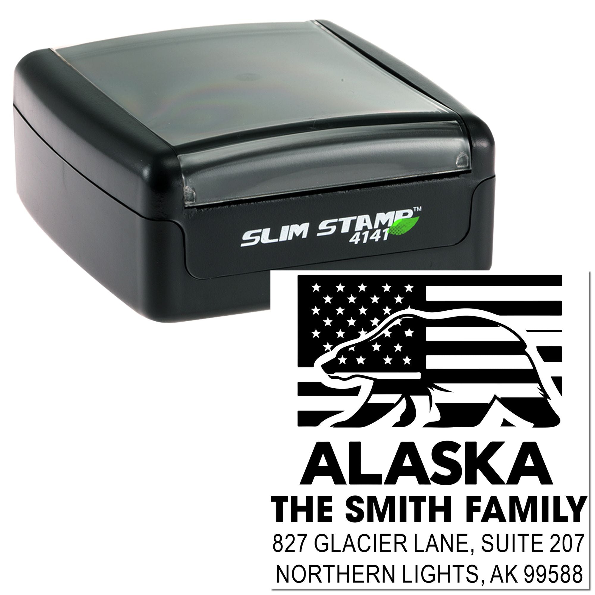 Alaska Bear Silhouette Rubber Pre-Inked Stamp with 1-5/8" Square